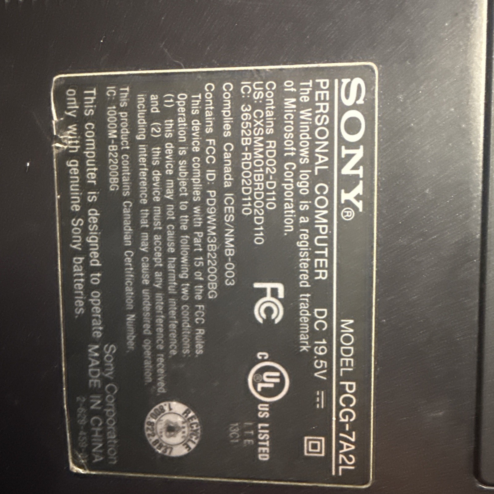 Sony Vaio VGN-FS620P W Intel Centrino Laptop 15.4” NO HDD