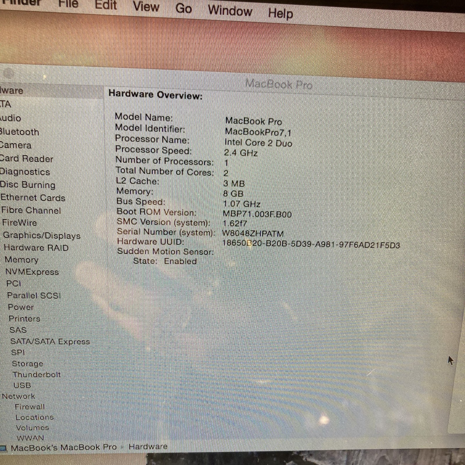 Apple MacBook Pro 13″ Core 2 Duo T8600 2.4GHz 8GB RAM 250GB HDD MacOS Yosemite