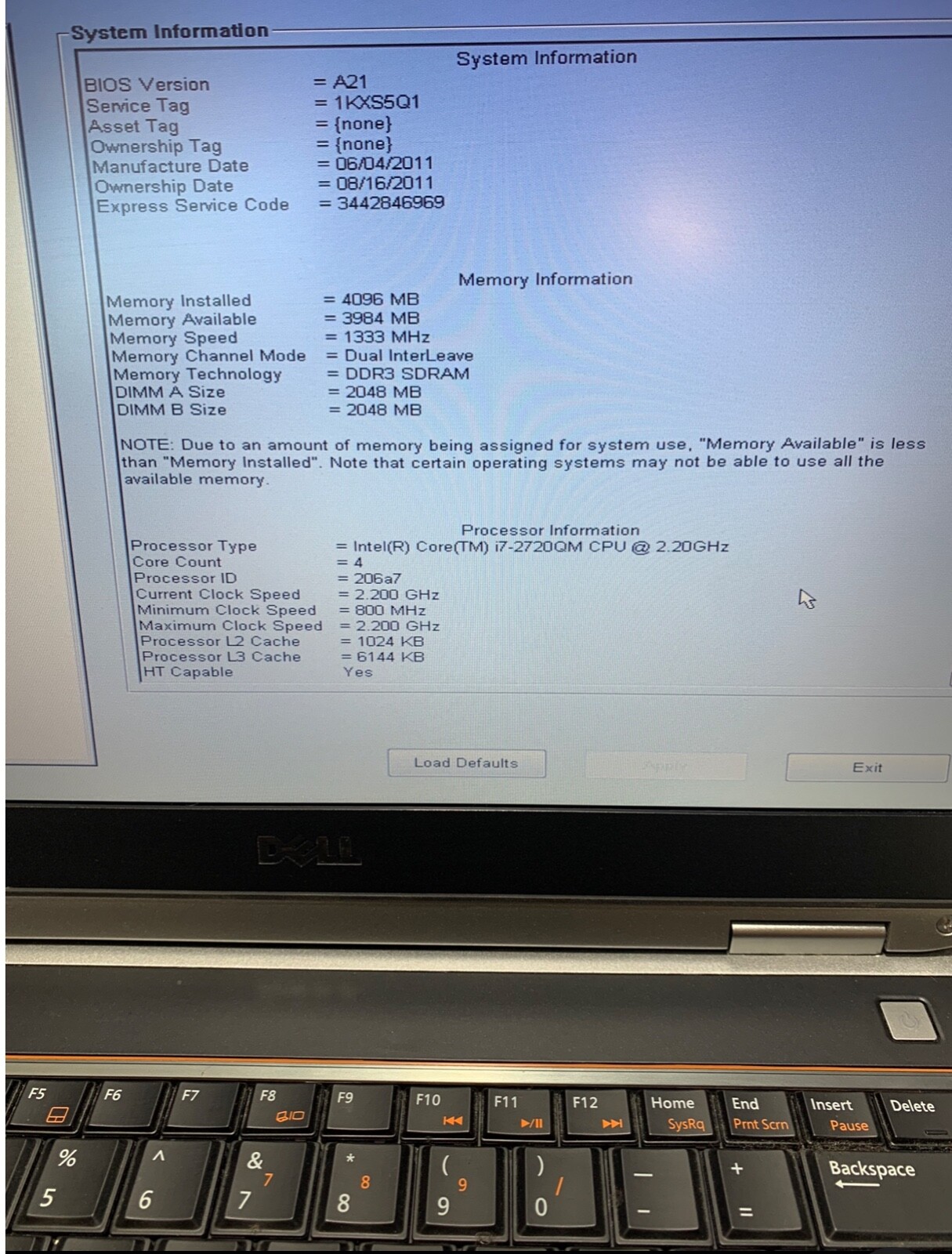 DELL LATITUDE E6420 INTEL CORE I7-2620M 2.20GHZ 4GB RAM no hard drive