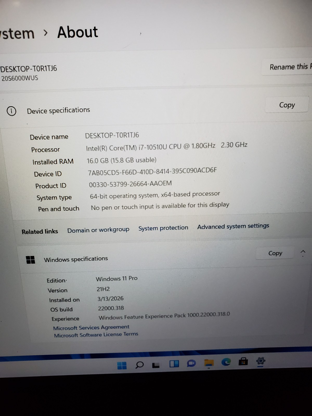 Lenovo ThinkPad T15 15.6″ Laptop i7-10510u 16GB RAM 256GB SSD Win11 READ! #69