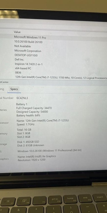 Dell inspiron 14 7420 2 in 1 14″ Touch i7-1255U 16GB RAM 512GB SSD Win 11 Pro