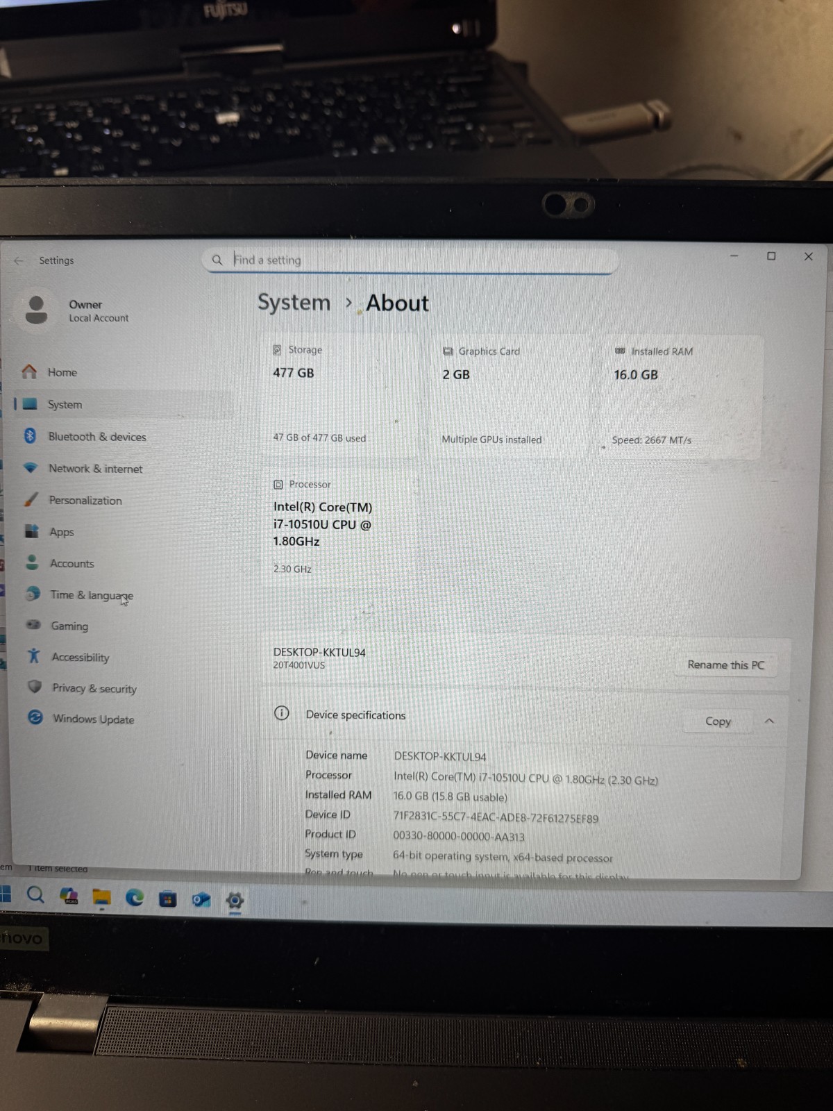 Lenovo ThinkPad P15s Gen 1 Core I7-10510 500GB SSD 16GB RAM 2GB GPU *READ #5866