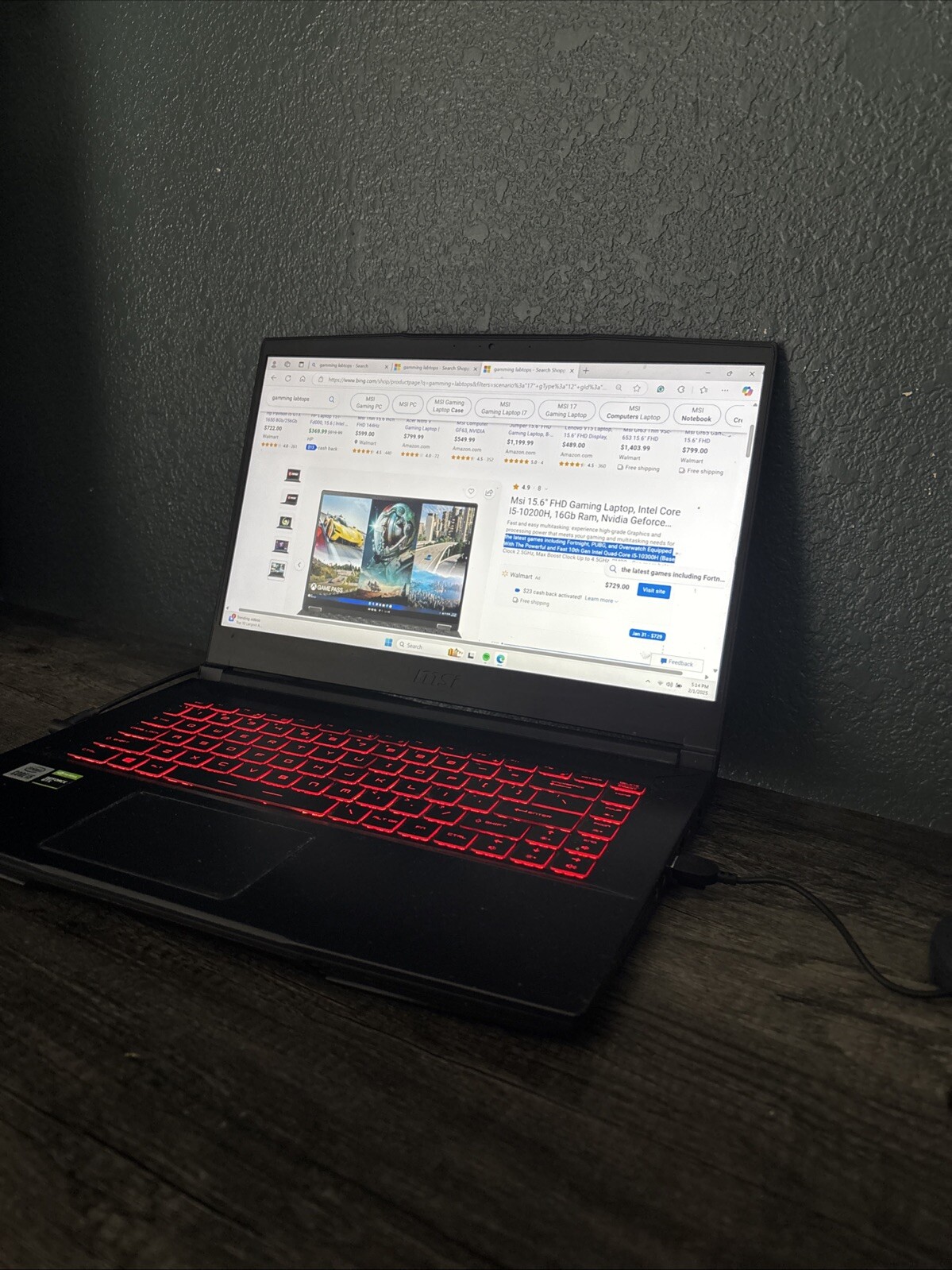 Mis 15.5 FHD Gaming Laptop, Intel Core 15-10200H, 16Gb Ram, Nvidia Force