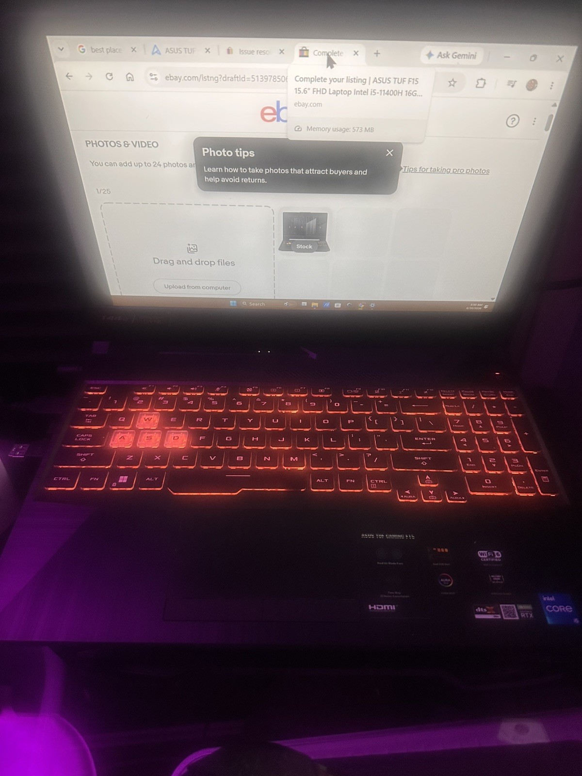 ASUS TUF F15 15.6” FHD Laptop Intel i5-11400H 16GB 512GB SSD RTX 3050 Ti W11H