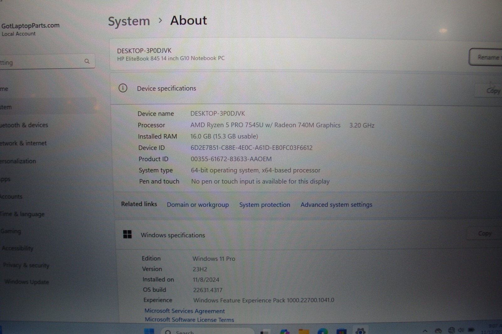 HP EliteBook 845 G10 laptop 14″FHD+AMD Ryzen 5 PRO 16GB 256GB WRTY2027 11 cycles