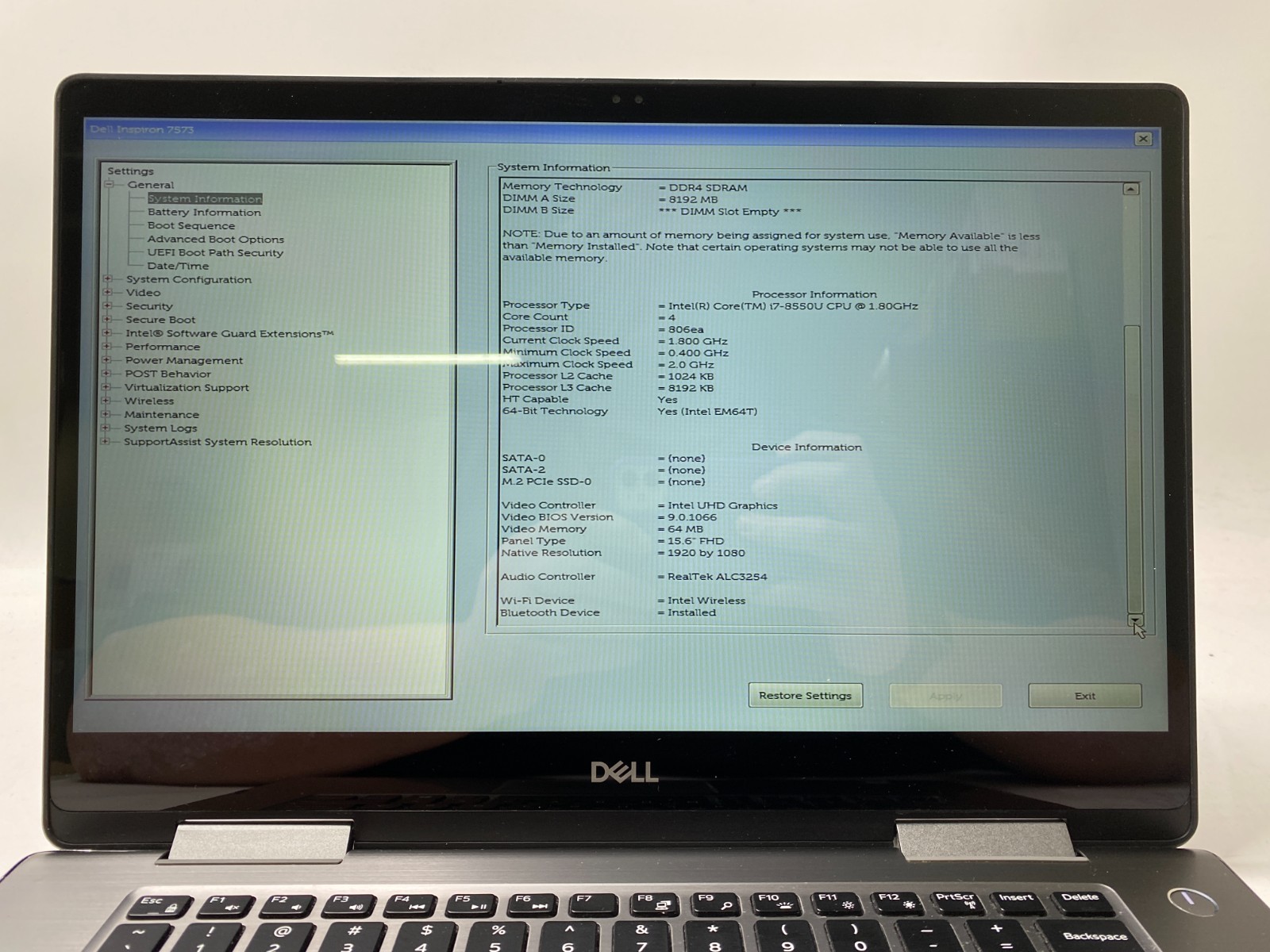 Dell Inspiron 7573 2-in-1 Touch i7-8550U 8GB DDR4 No SSD/OS Missing USB -PARTS