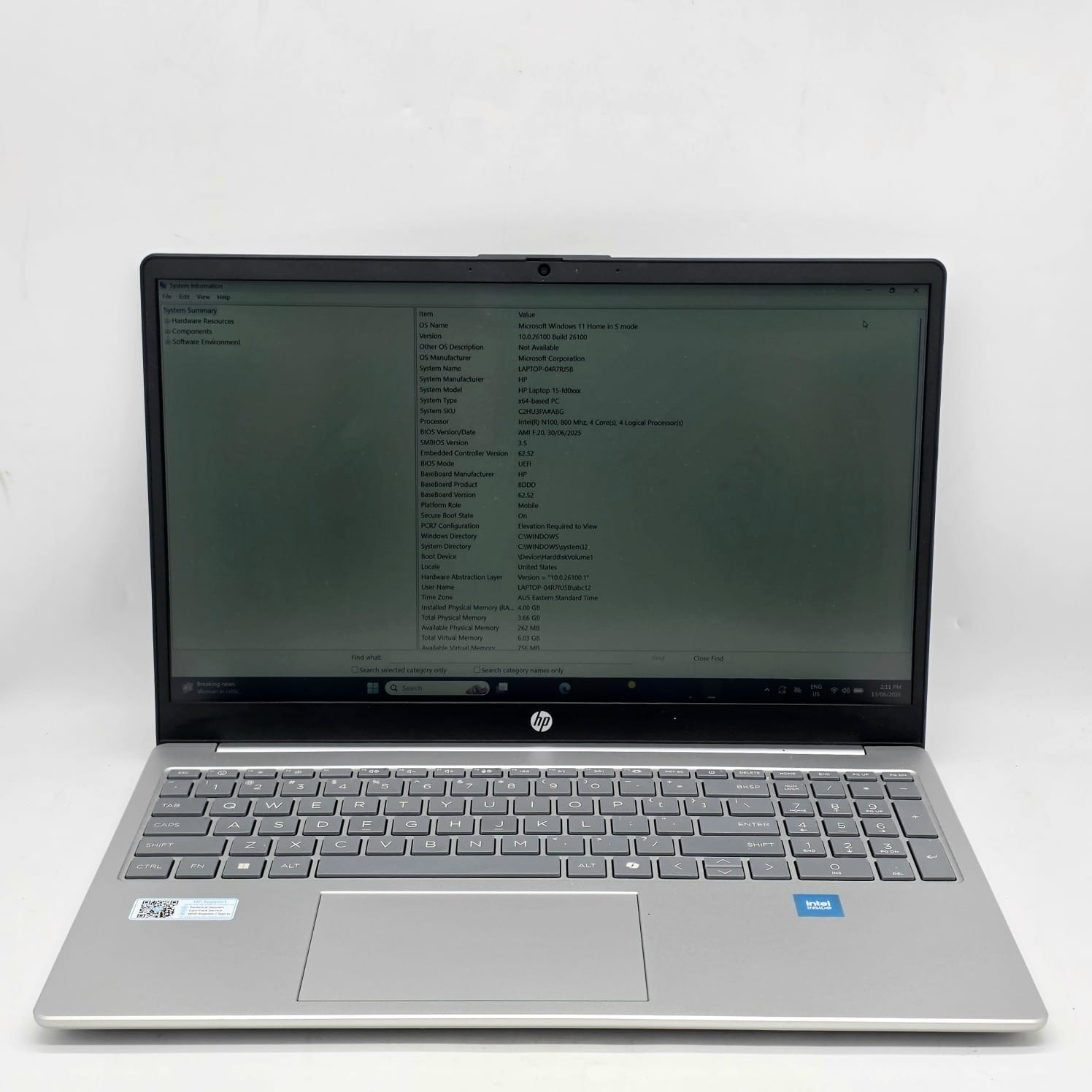 HP Laptop 15-FD0726TU 15.6 Inch Intel N100 4GB RAM 120GB Windows 11 Silver