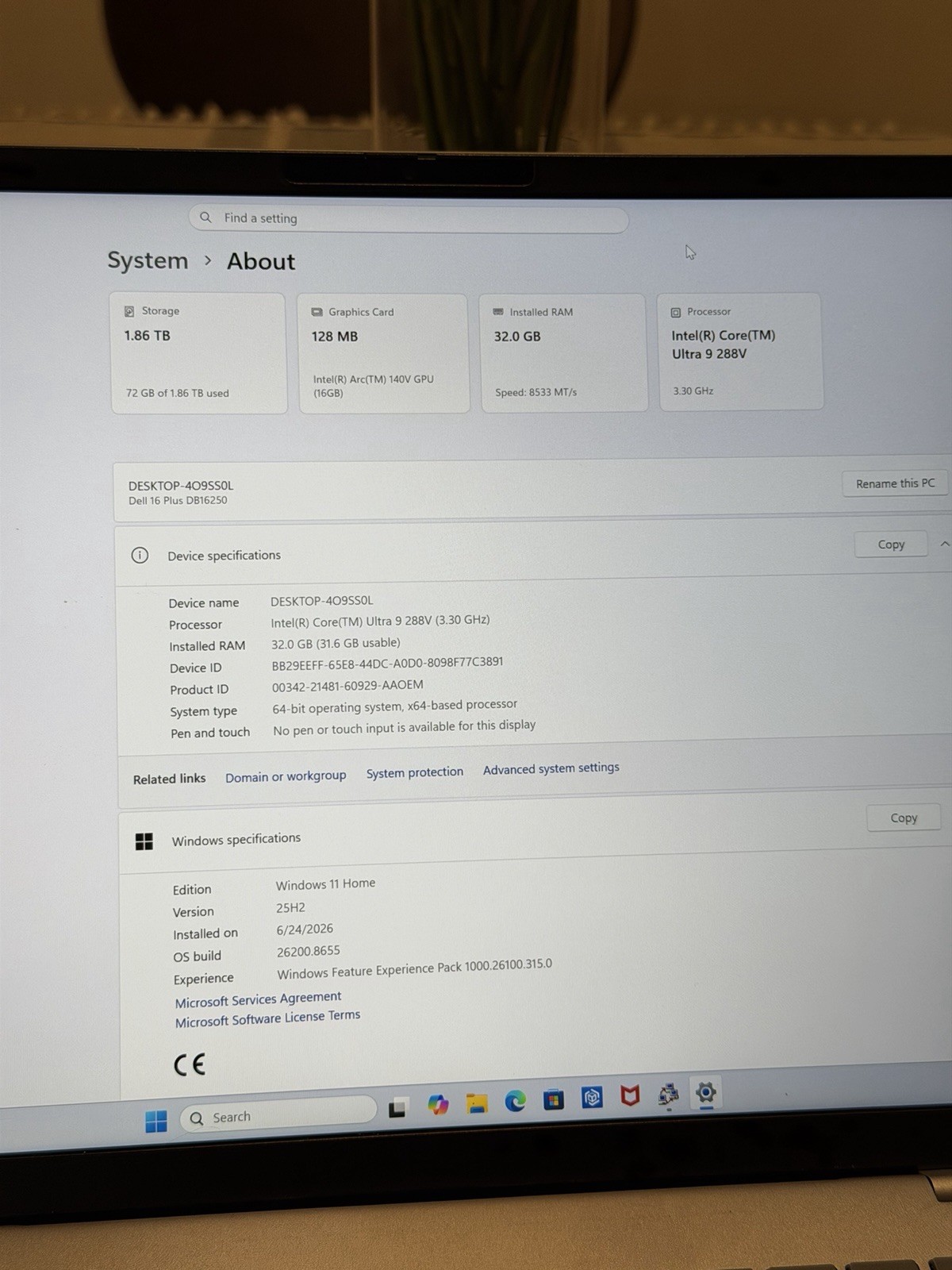 Dell 16 Plus DB16250 120Hz QHD+ 3.3 GHz Ultra 9 288V 32GB 2TB SSD Excellent