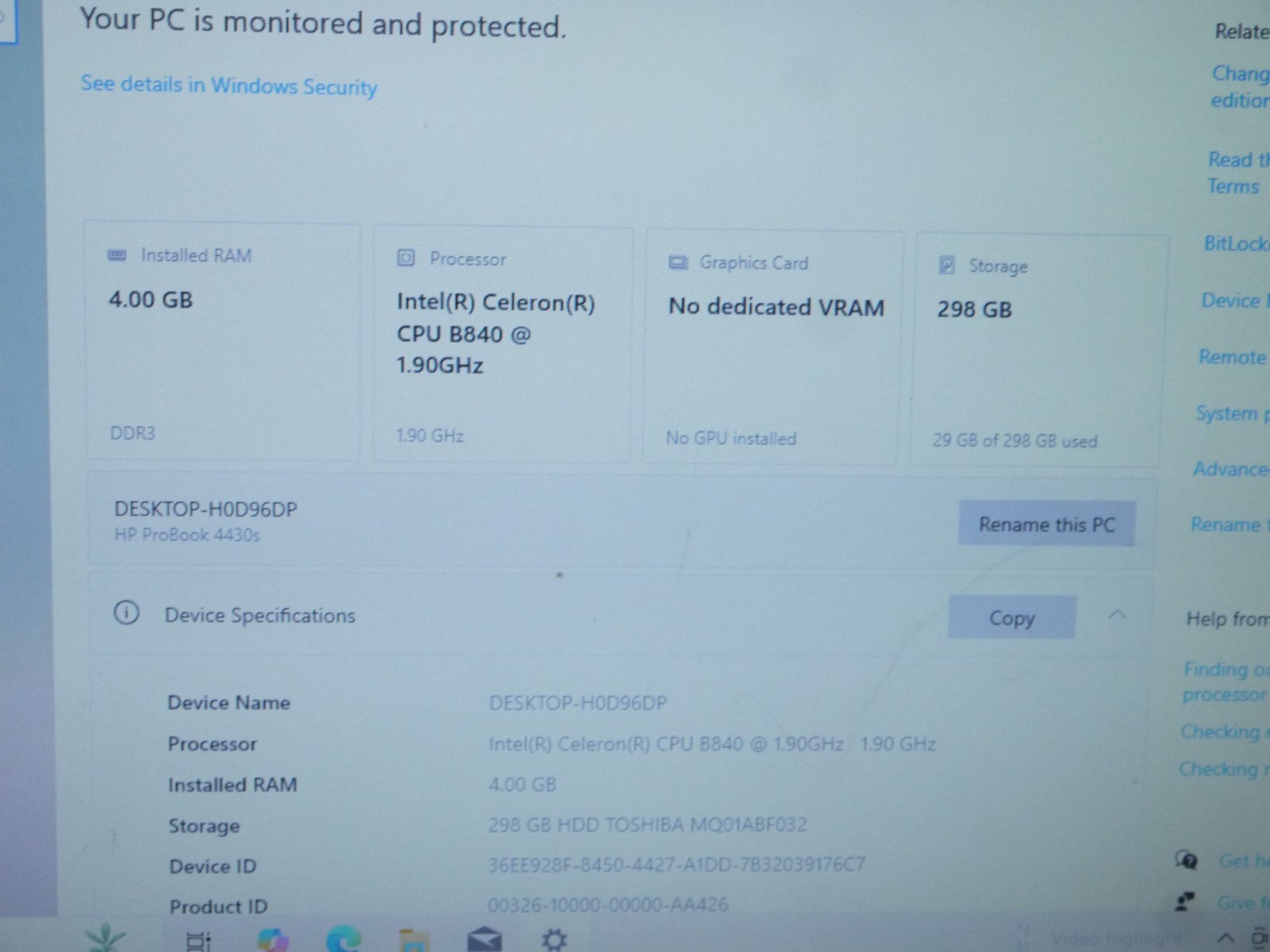 HP ProBook 4430S 14″ Laptop – Celeron B840 / 4GB / 320GB HDD / Win10