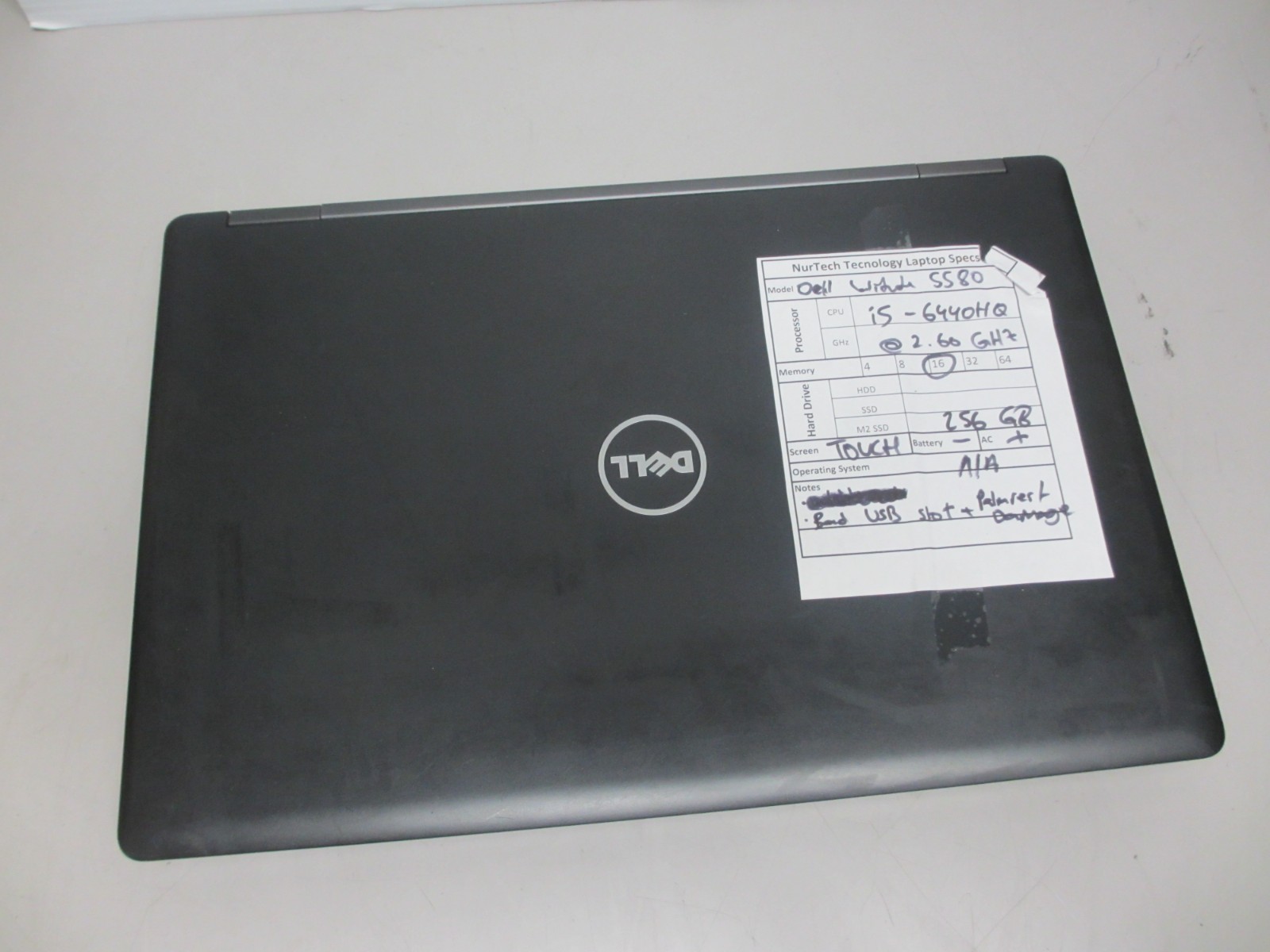 Dell Latitude 5580 i5-6440HQ 2.6GHz 16GB 256GB M2SSD NO BTRY/OS LAPTOP + AC READ