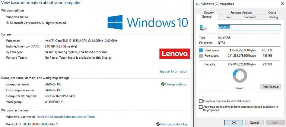 Lenovo ThinkPad E490 i7-8565U 256GB SSD+500GB HD 8GB RAM FHD IPS Win10P GRADE B+