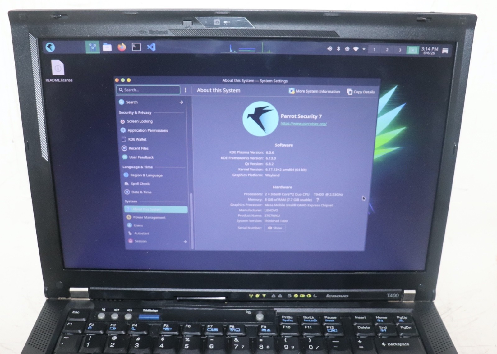 LibreBoot Lenovo ThinkPad T400|Int Core Duo@2.53GHz|8GRAM|320HDD|Parrot Security
