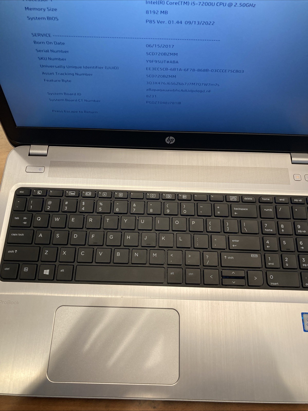 HP ProBook 450 G4 i5-7200U 2.5GHz No Drive No RAM 15.6in READ