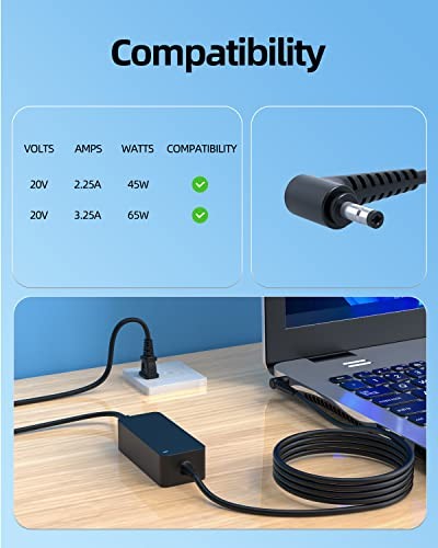 65W 45W Charger Fit for Lenovo IdeaPad 1 1i 3 3i 5, Slim 1 3 5, Yoga 710 330,
