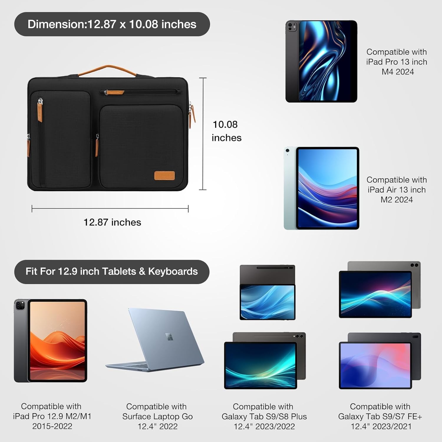 12.9 inch Tablet Sleeve Case for iPad Pro 13 M4 & iPad Pro 12.9 M2 M1 6/5th Blac