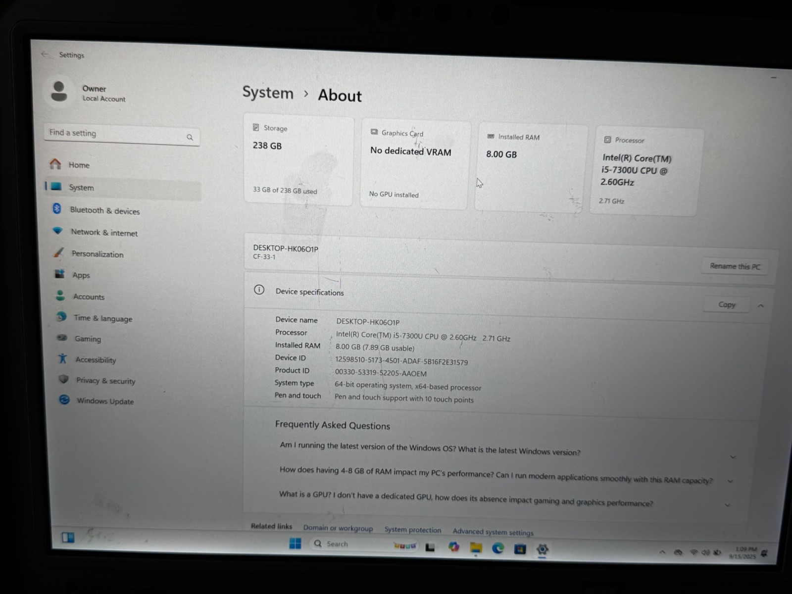 PANASONIC TOUGHBOOK CF-33 12″ i5-7300U@2.60GHz 8GB RAM 512GB Bios Psswd Is Lockd