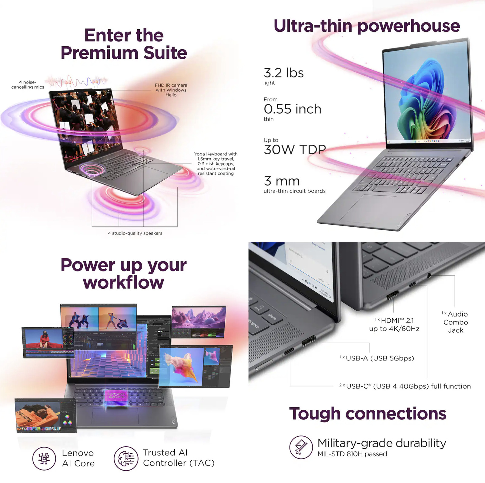 Lenovo Yoga 15.3″ 2880×1800 Intel Ultra 7-256V 16GB RAM 1TB SSD Windows 11 Pro