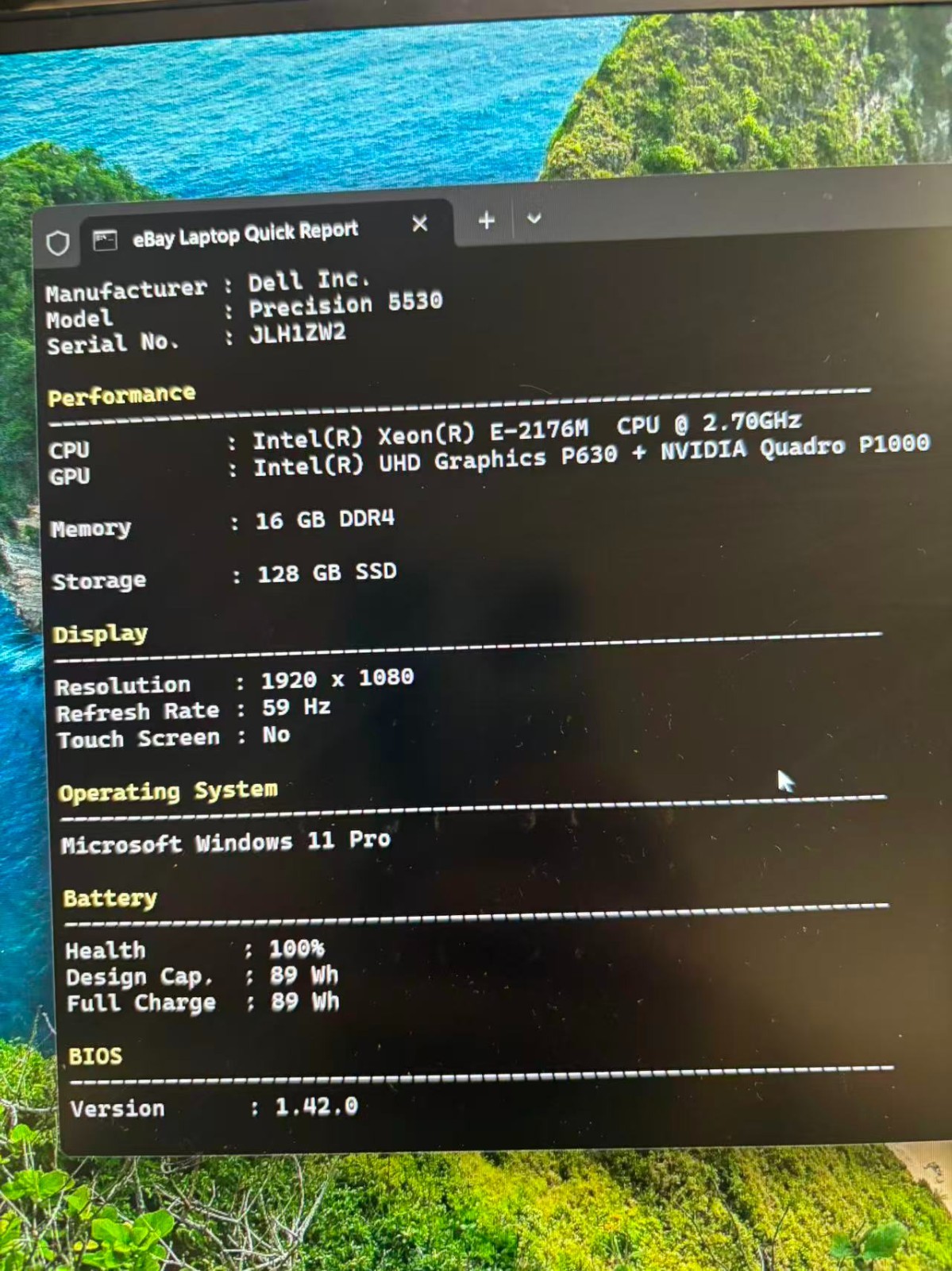 Dell Precision 5530 15″ FHD 1080p P1000 Xeon E-2176M 16GB RAM 128gb NVME Win11