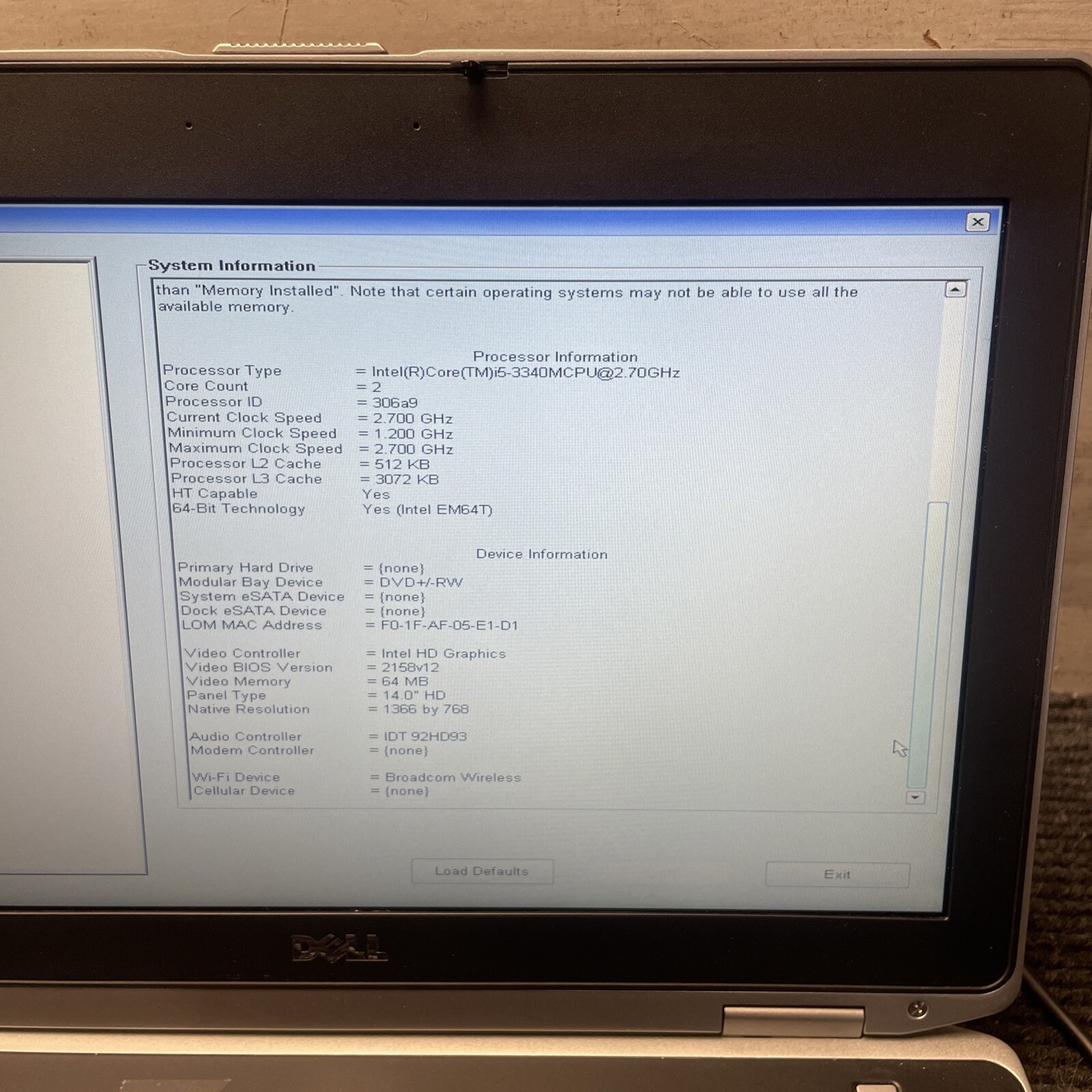 *PARTS* Dell Latitude E6430, Intel Core i5-3340M, 4GB RAM, No HDD/OS/BATTERY