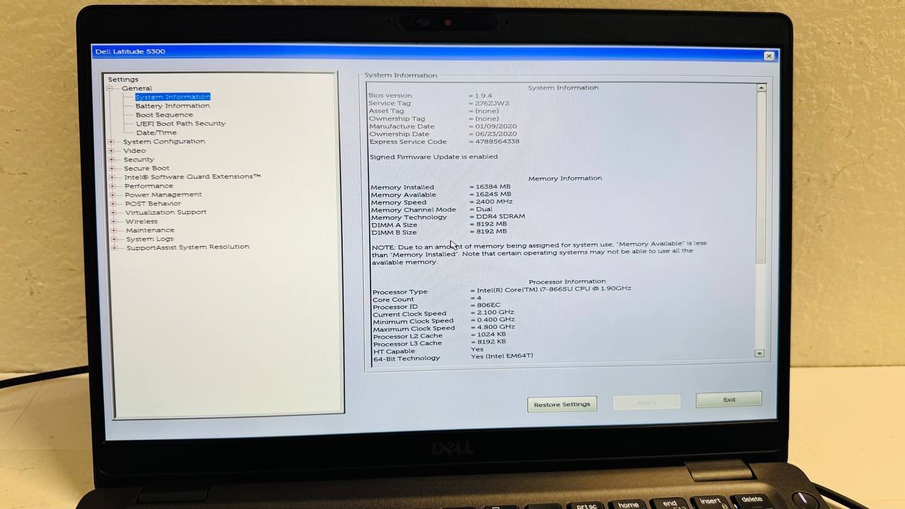Dell Latitude 5300 13.3″ FHD i7-8665U 1.90GHz 16GB RAM 256GB SSD Windows 11 Pro