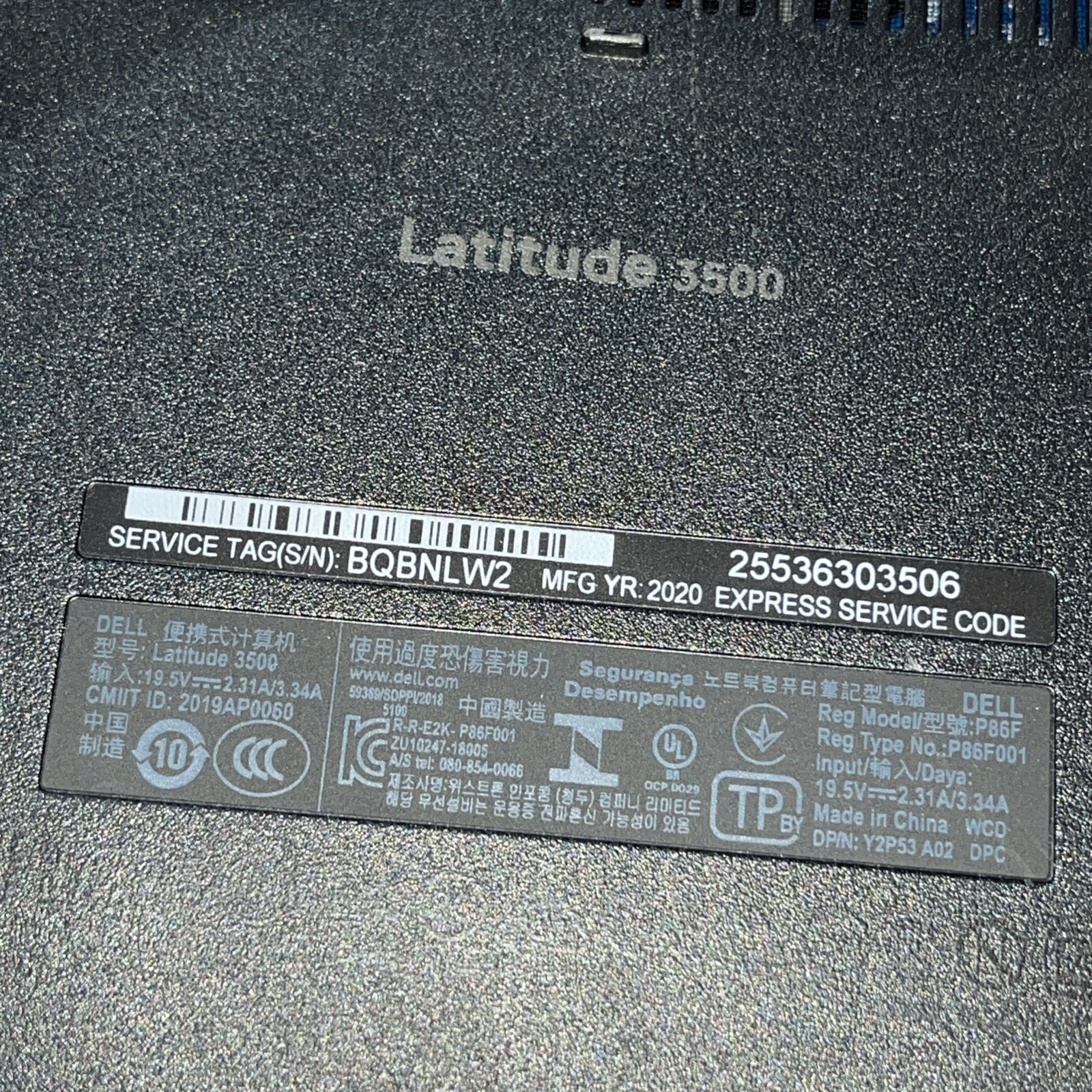 DELL LATITUDE 3500 INTEL CORE I5-8265U 8GB RAM NO HD *
