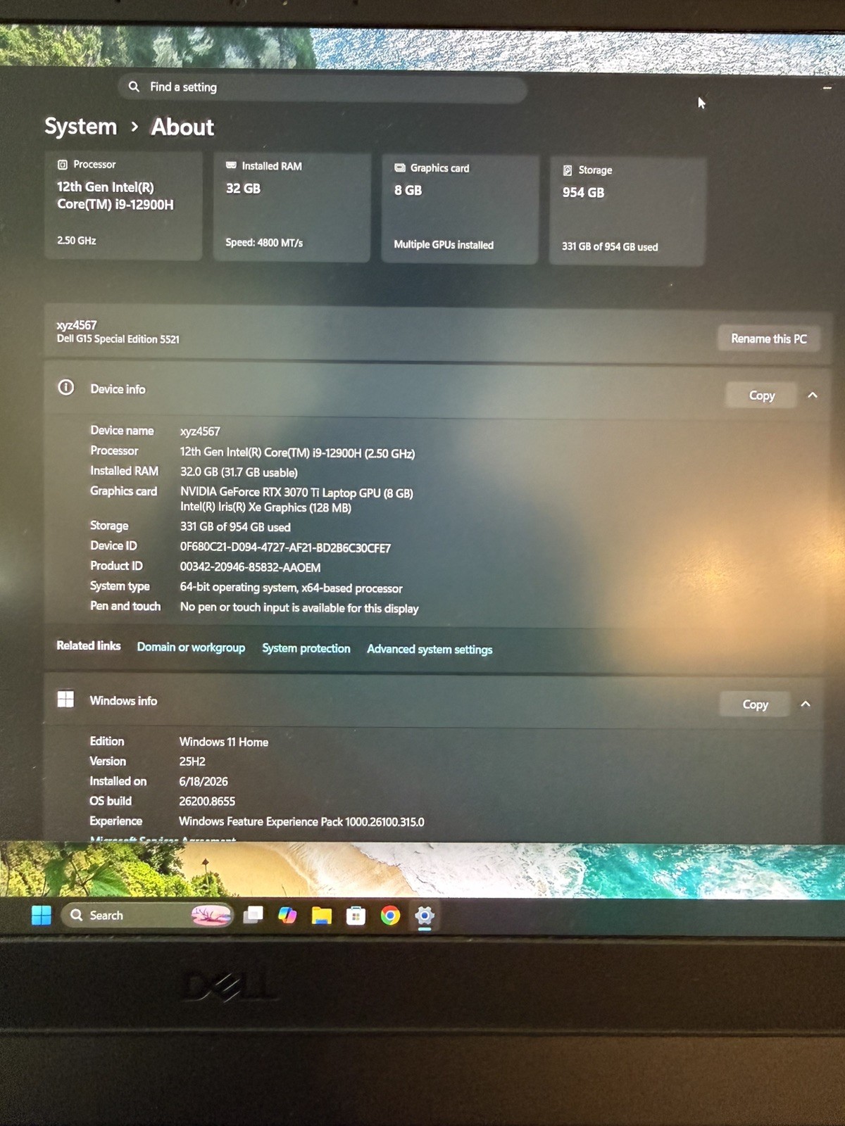 Dell G15 5520 Gaming Laptop – Intel i9 GTX 3070ti 1TB 32G DDR5 – WQHD 240Hz