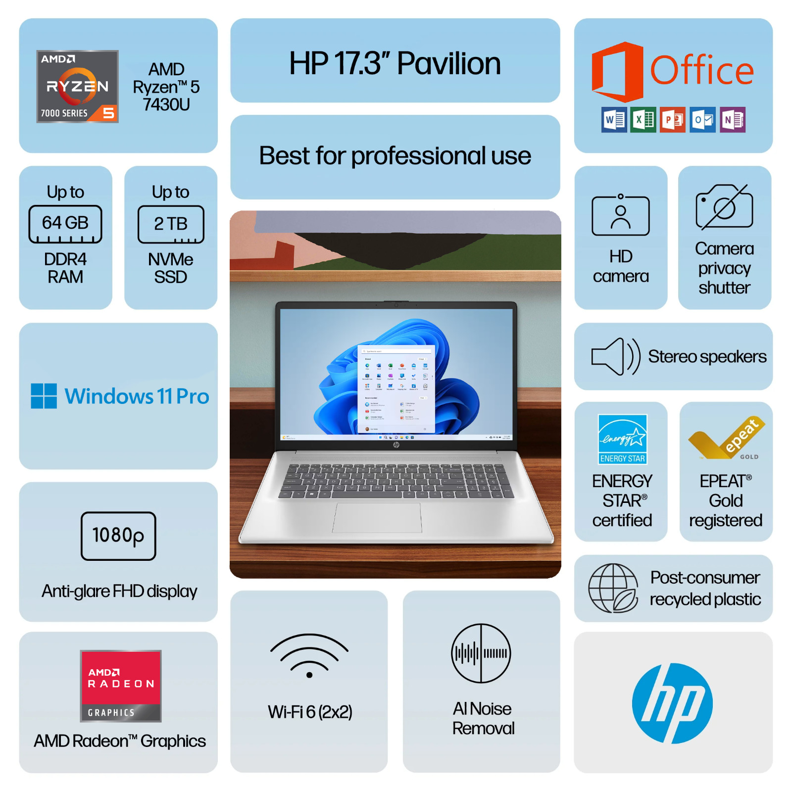 2026 HP Laptop 17.3″ FHD 6-Core AMD Ryzen 5 Up to 64GB RAM 2TB SSD Win 11 Pro