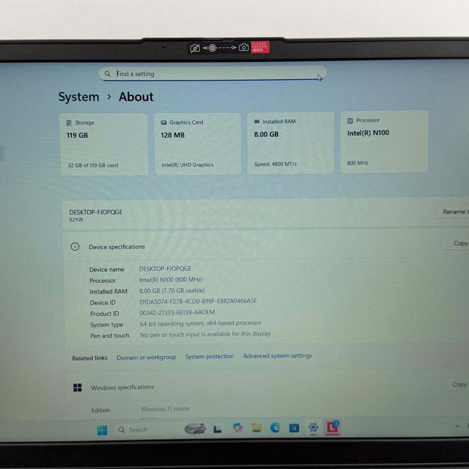 Lenovo V15 G4 IAN 82YW000WUS 15.6″ N100 0.8GHz 8GB RAM 128GB SSD