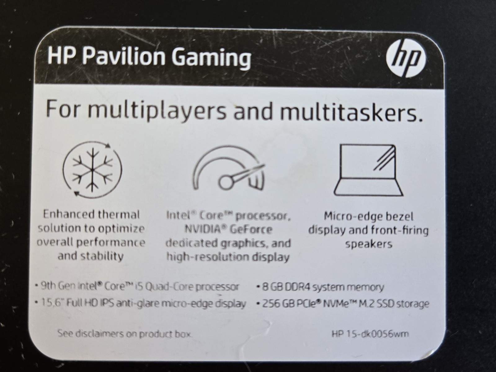 HP Pavilion 15-DK0056WM 15.6″ Gaming Core i5-9300H 8GB RAM 256GB SSD