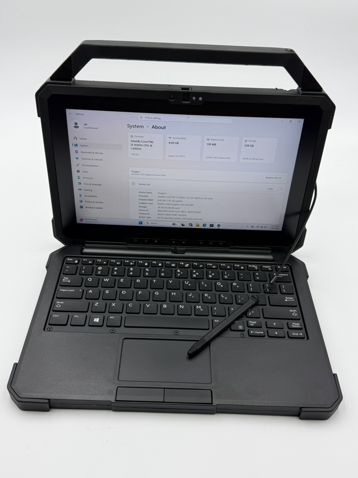 Dell Latitude 7220 Rugged Tablet 8GB 256GB LTE GPS w/ iKey IK-DELL-AT Keyboard