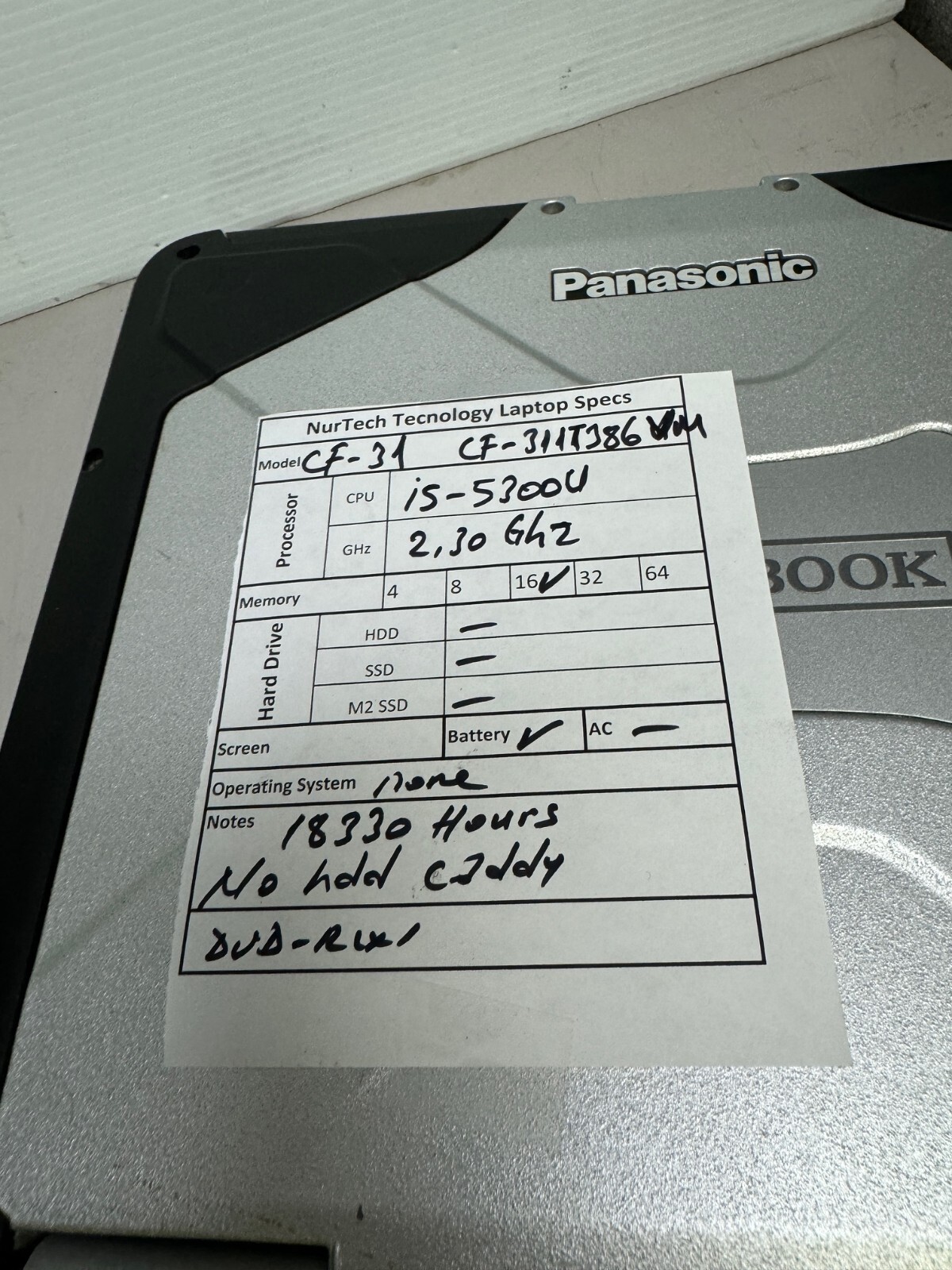 Panasonic Toughbook MK5 CF-31 13.1″ i5 2.3GHz 8GB Laptop [No HD/CADDY/OS/AC]