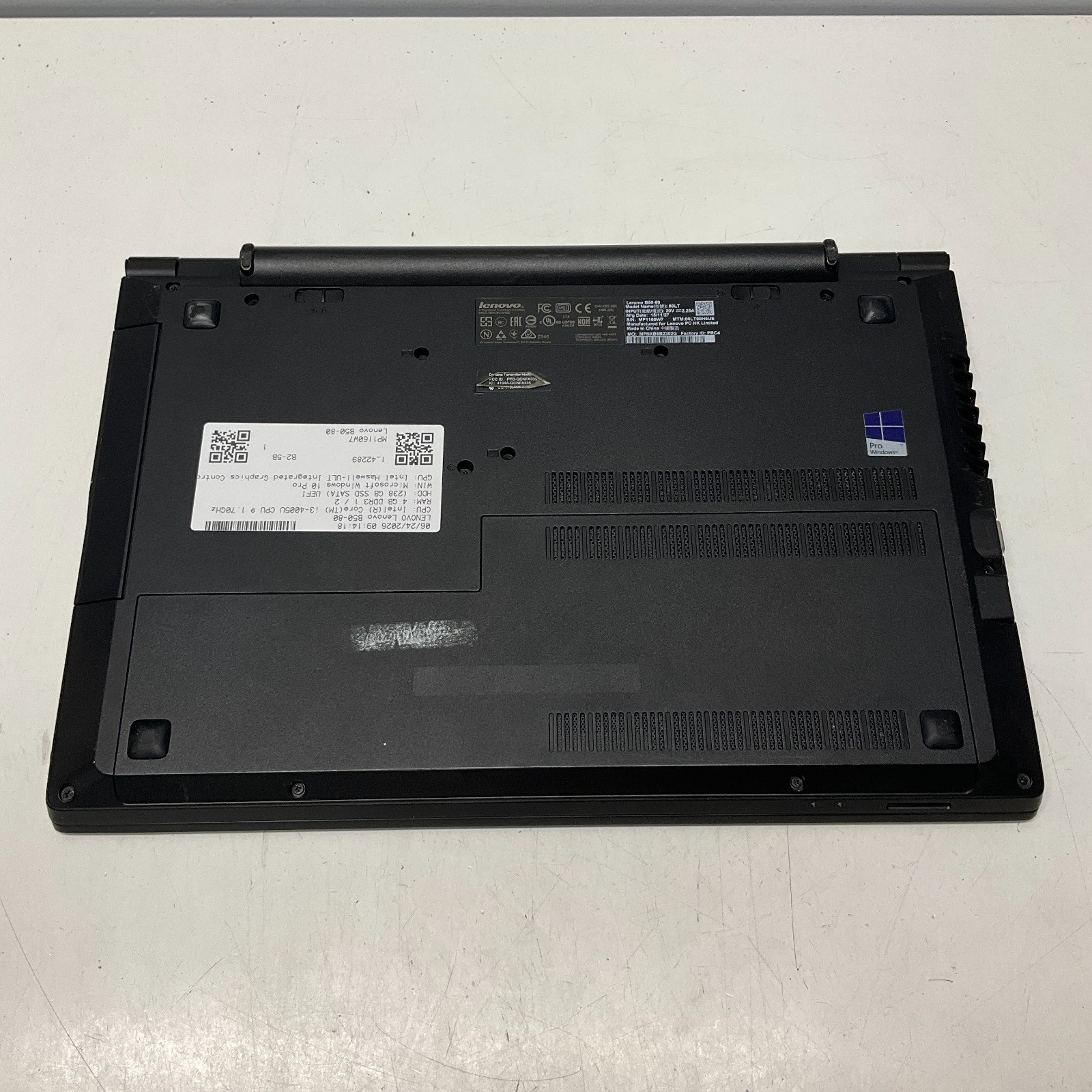 Lenovo Laptop B50-80 Intel i3-4005U @ 1.70 GHz 4GB 250GB SSD Windows 10 Pro