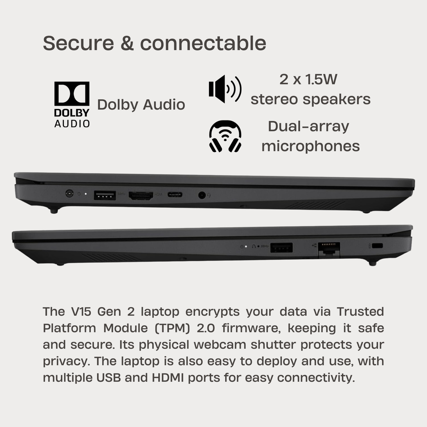 Lenovo V15 G2 Laptop, 15.6″ Screen, Intel Celeron N4500, 8GB RAM, 512GB SSD