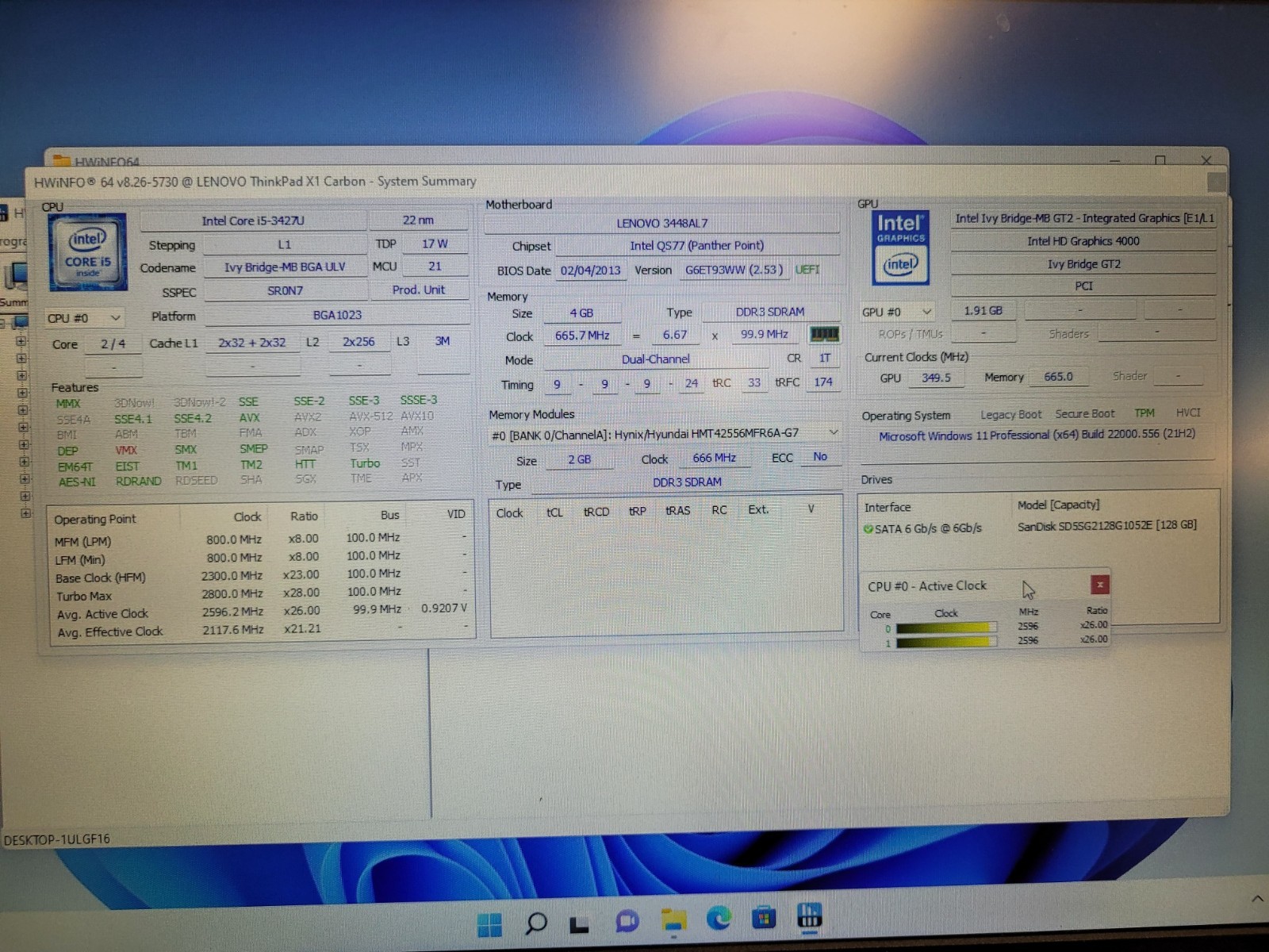 Lenovo ThinkPad x1carbon i5-3427u 1.8ghz 4 gb ram 128gb ssd *Parts read R9YWT3H