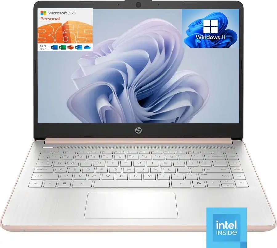 HP 14” HD Laptop, Intel 4-Core N150 CPU, 8GB RAM, 128GB UFS, Win 11, MS 365