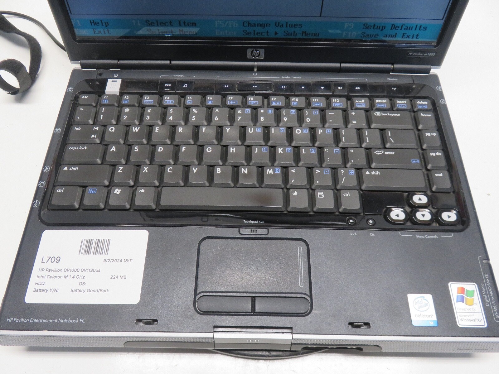 HP Pavillion DV1000 DV1130us Intel Celeron M 1.4 GHz 224 MB NO HDD No Batt