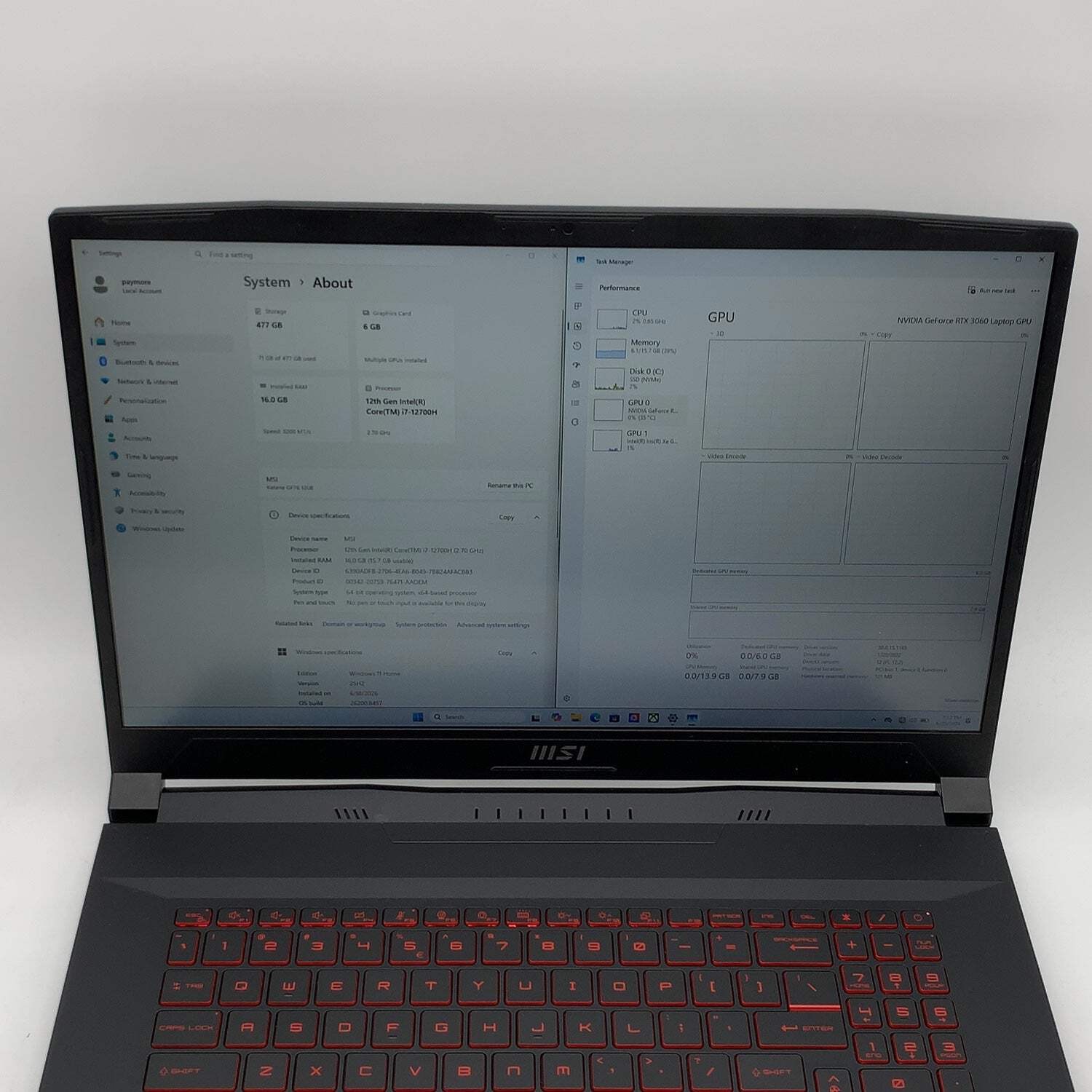 MSI Katana GF76 12UE 17.3″ i7-12700H 2.7GHz 16GB RAM 512GB SSD GeForce RTX 3060