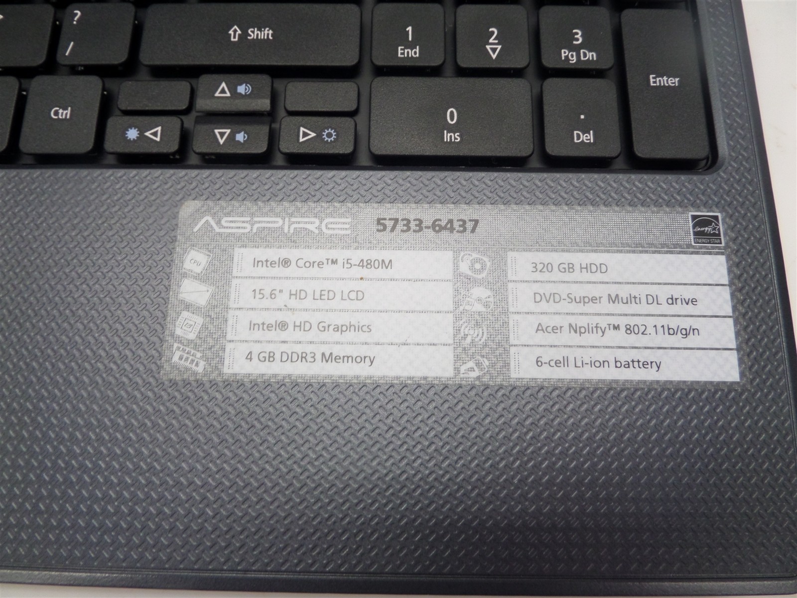 Acer Aspire 5733 PEW71 15.6″ i5-480M 2.67GHz CPU 4GB RAM – No HDD, Bad Batt.
