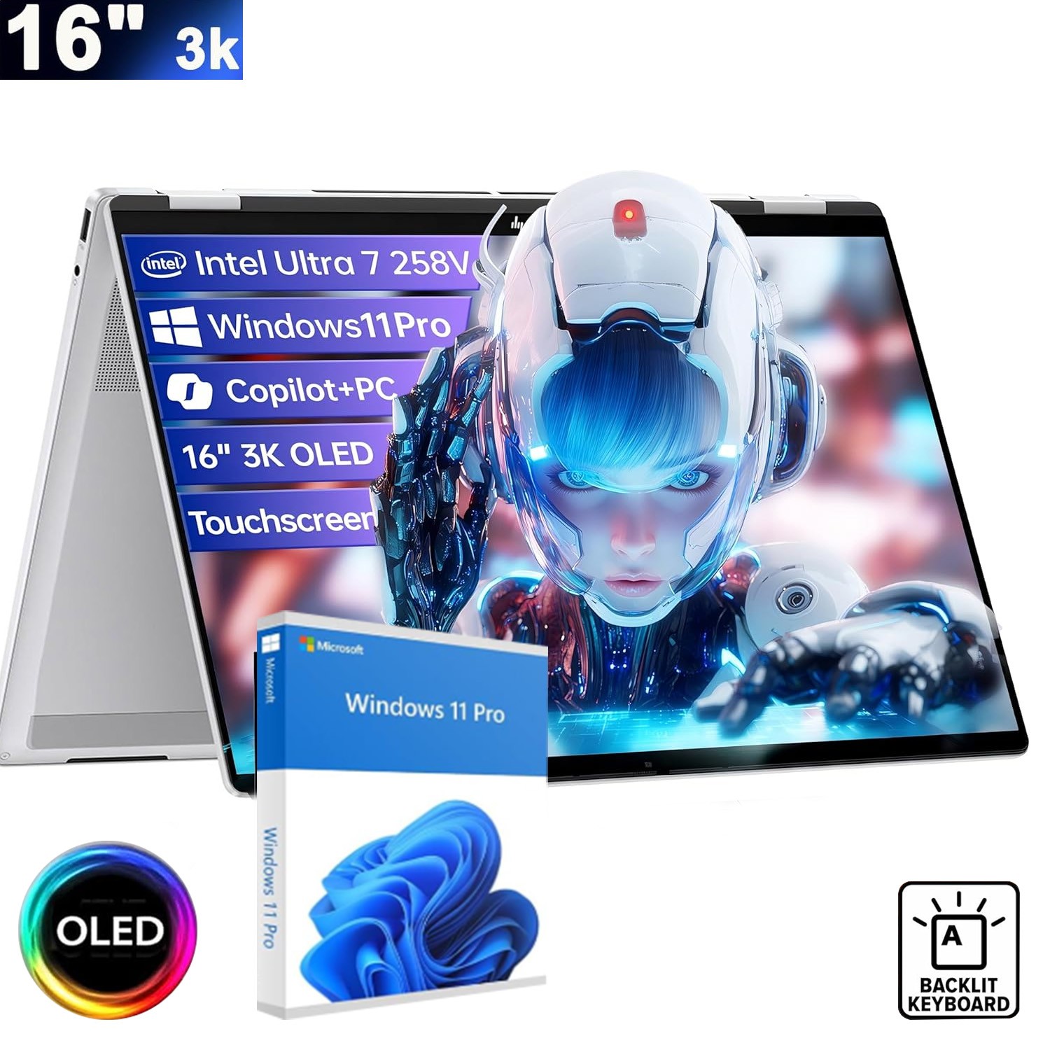 HP OmniBook7 2-in-1 Laptop,16″ 3k OLED Touch,U7-258V,UpTo 32GB 4TB SSD+Win11pro
