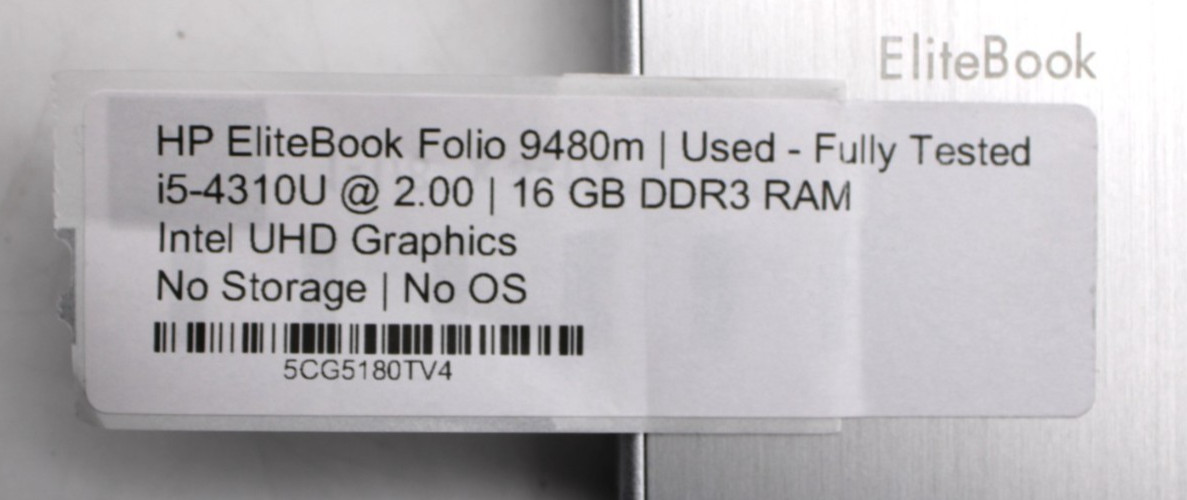 HP EliteBook Folio 9480m-i5-4310U@2.0GHz-8GB DDR3-NO STORAGE OR OS*USED/TESTED*
