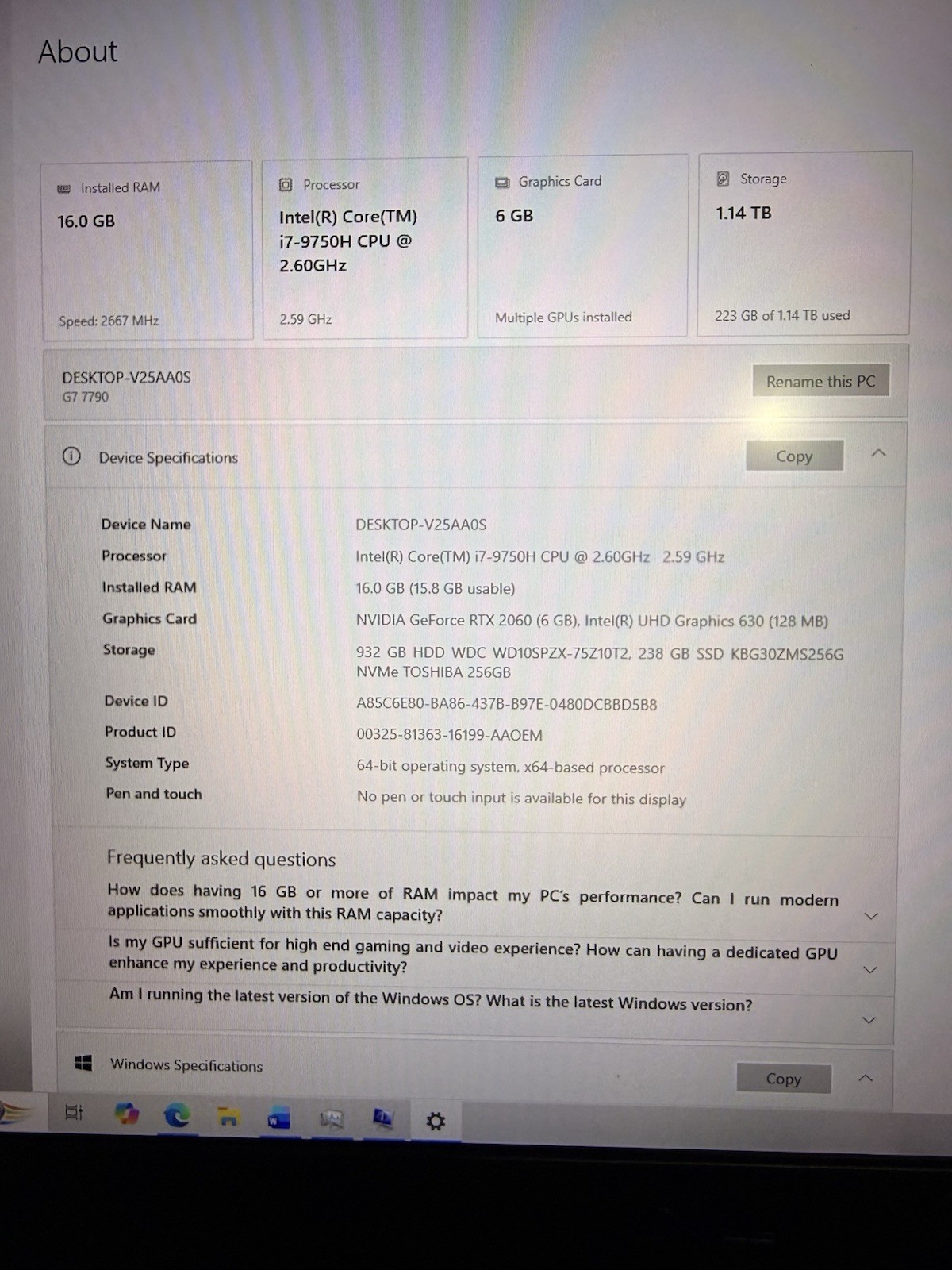 Dell G7 7790 Gaming Laptop, i7 9750H 2.6GHz, RTX 2060 17 inch LCD 1TB+ 256GB