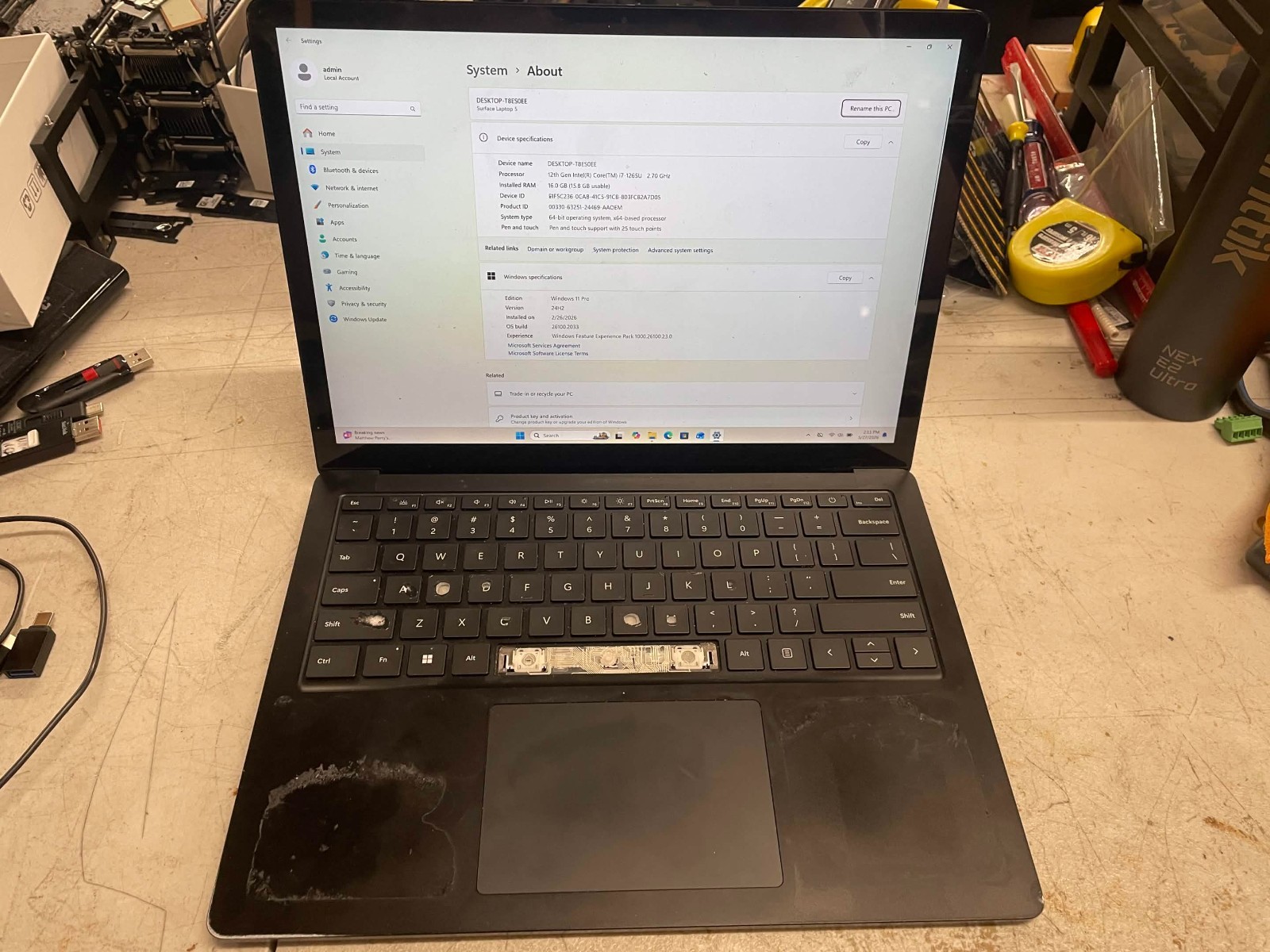 Microsoft Surface Laptop 5 13.5” 1951 Intel i7-1265U 16GB RAM 512GB NVME NO PS