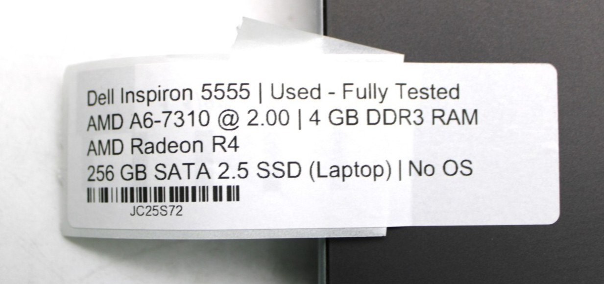 Dell Inspiron 5555-AMD A6-7310@2.0GHz-4GB DDR4-256GB SATA-NO OS *USED/TESTED*