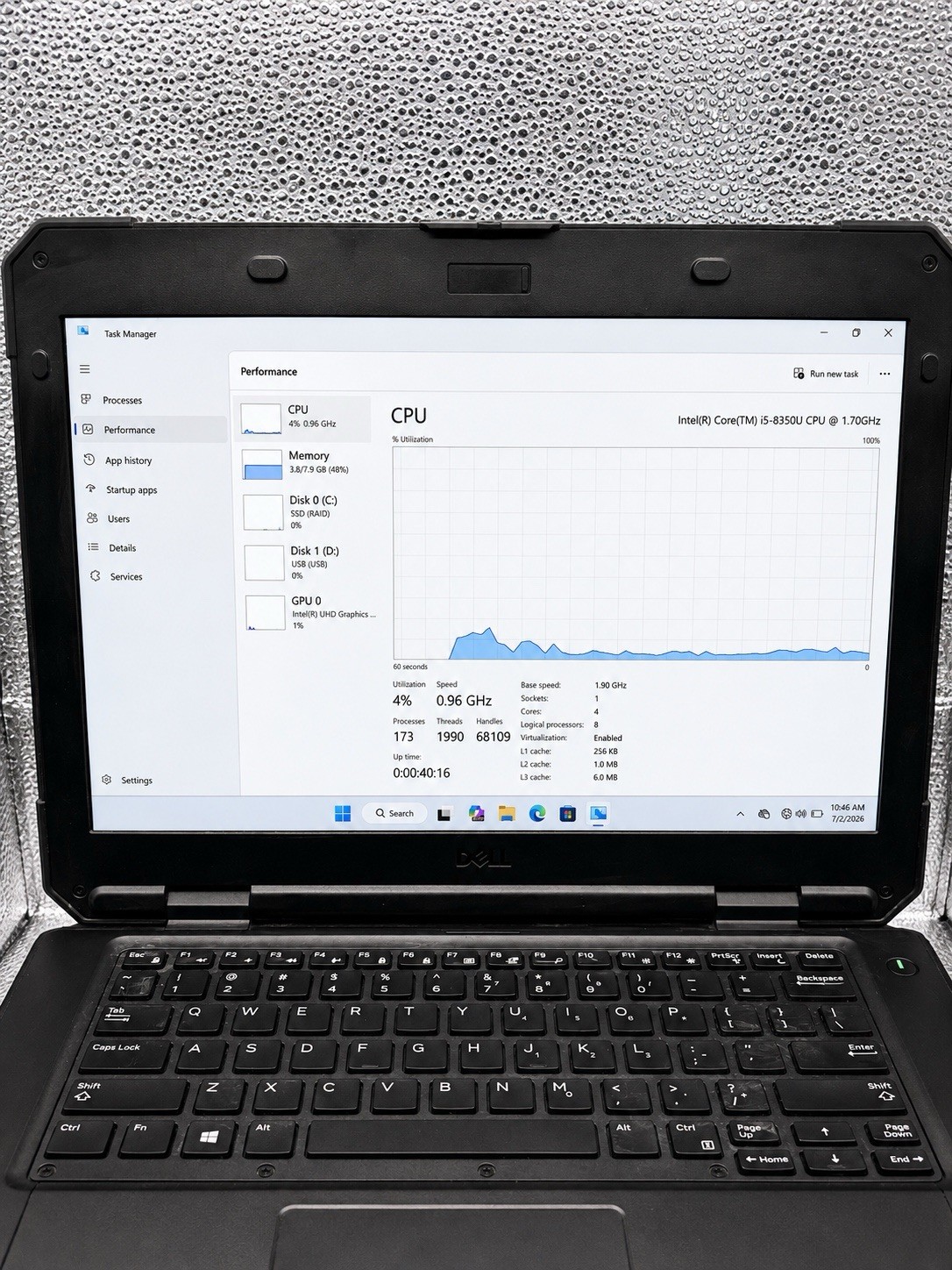 Dell Latitude 14 Rugged 5424 Core I5 8350U @1.7GHz 16GB RAM 256SSD WIN11Pro