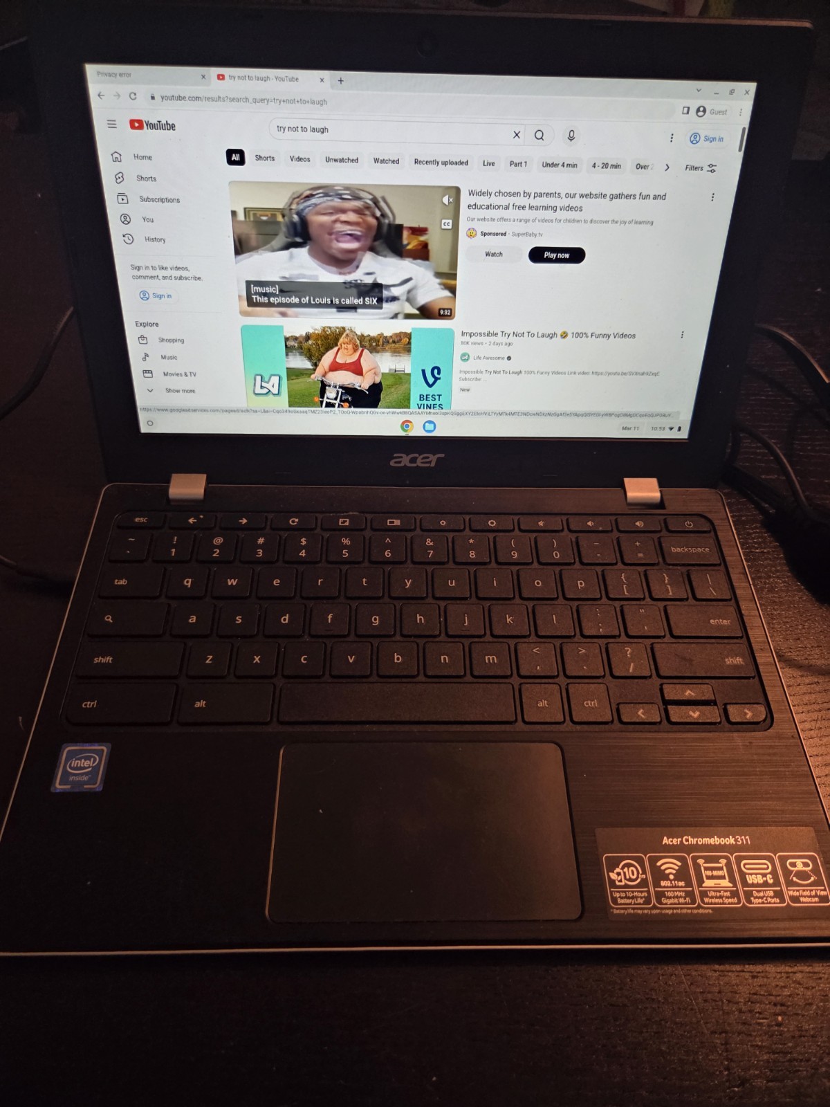 Acer Chromebook 311 CB311-9H (11.6″) Celeron N4020, 8GB RAM, 4gb W/Charger