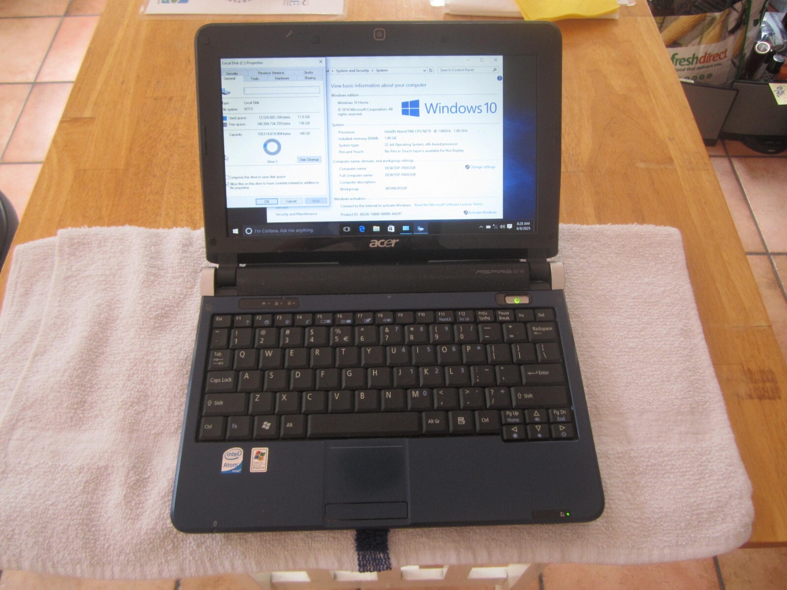 BLUE Acer Aspire One D150-1165 Laptop 1GBRAM 160GBHD GOOD SCREEN NoCORD – WORKS