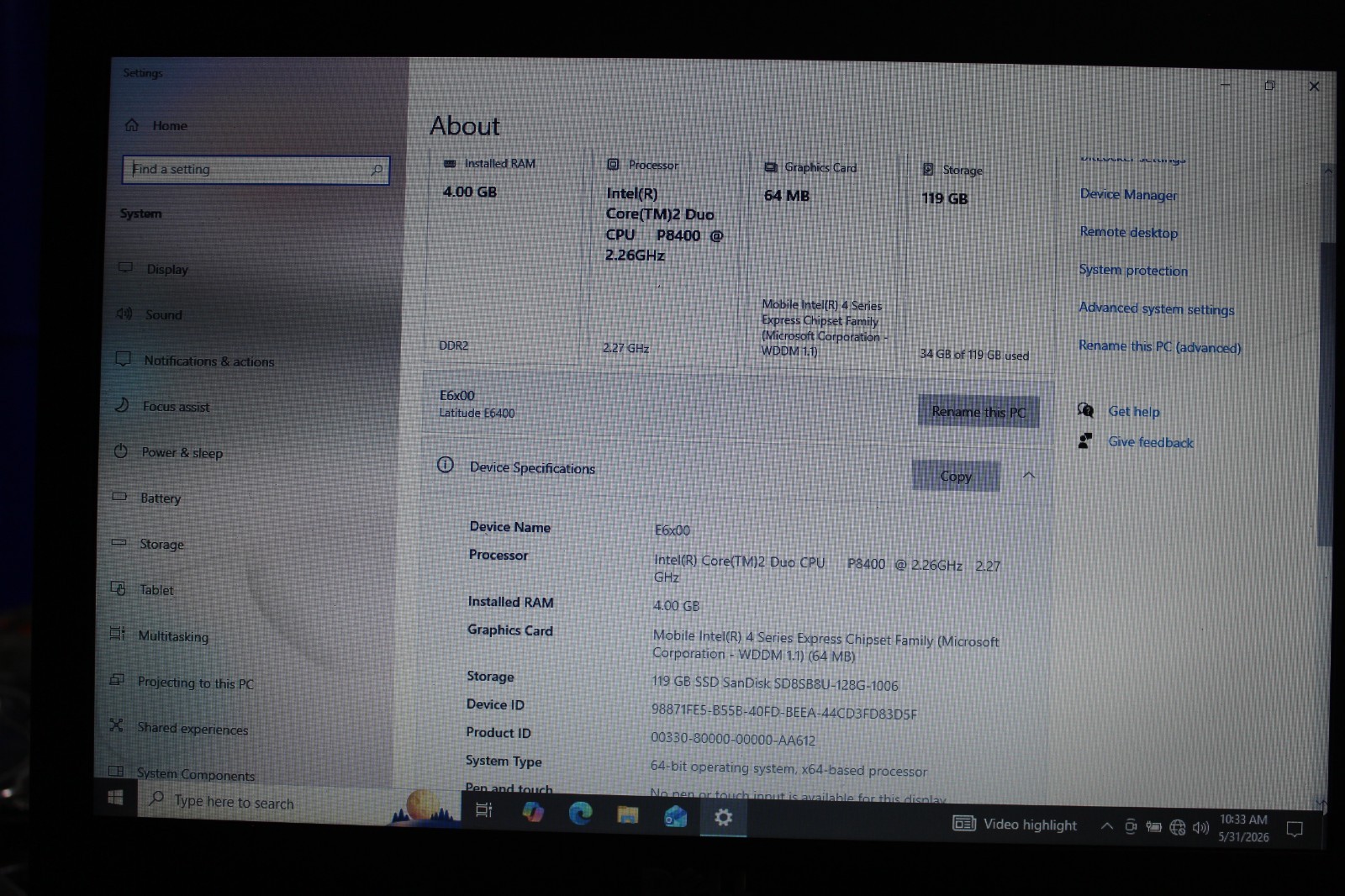 Dell E6400 (2.26GHz/2GB/120GB HDD/CDRW-DVD) WXGA Windows 7 PRO or 10 PRO 64-Bit