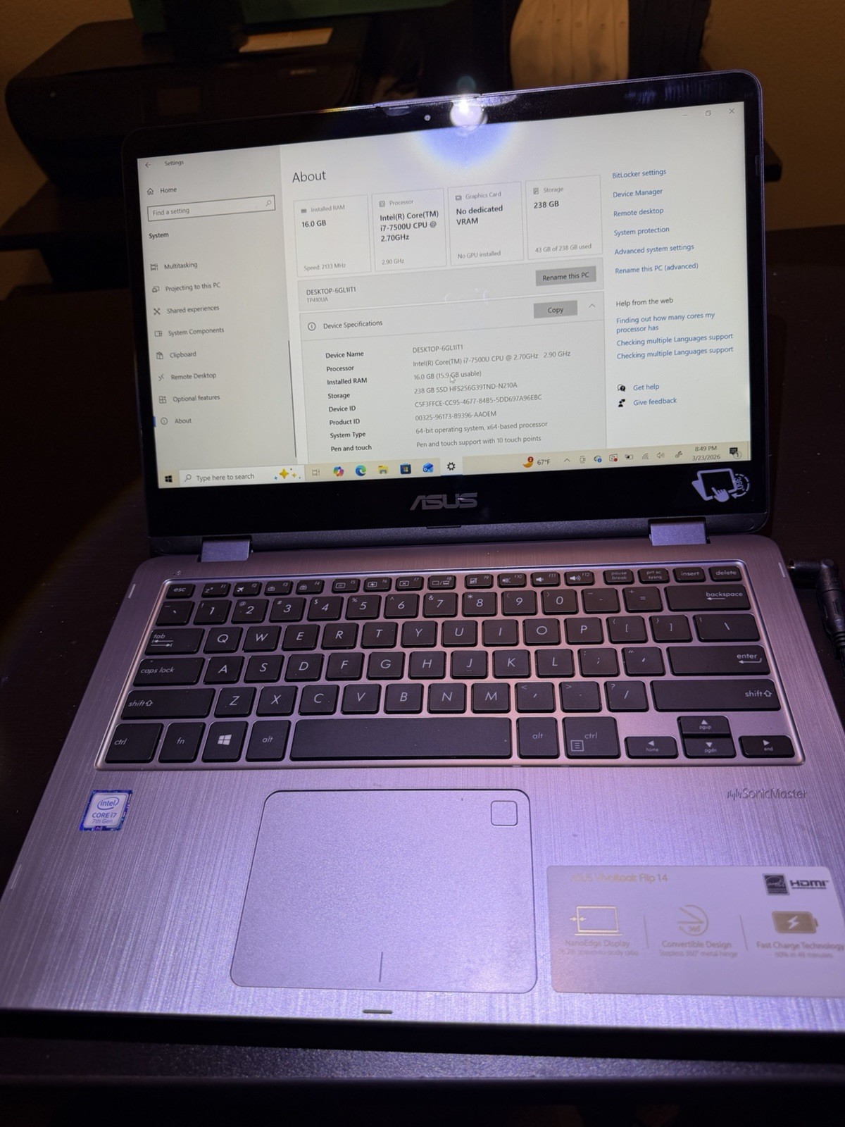 ASUS VivoBook Flip 14 Intel Core i7-7500U 16GB RAM 256GB SSD Touchscreen TP410U