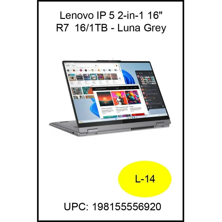Lenovo IdeaPad 5 16″ Touchscreen 2-in-1 Laptop, Ryzen 7, 16GB, 1TB SSD, 83DS0056