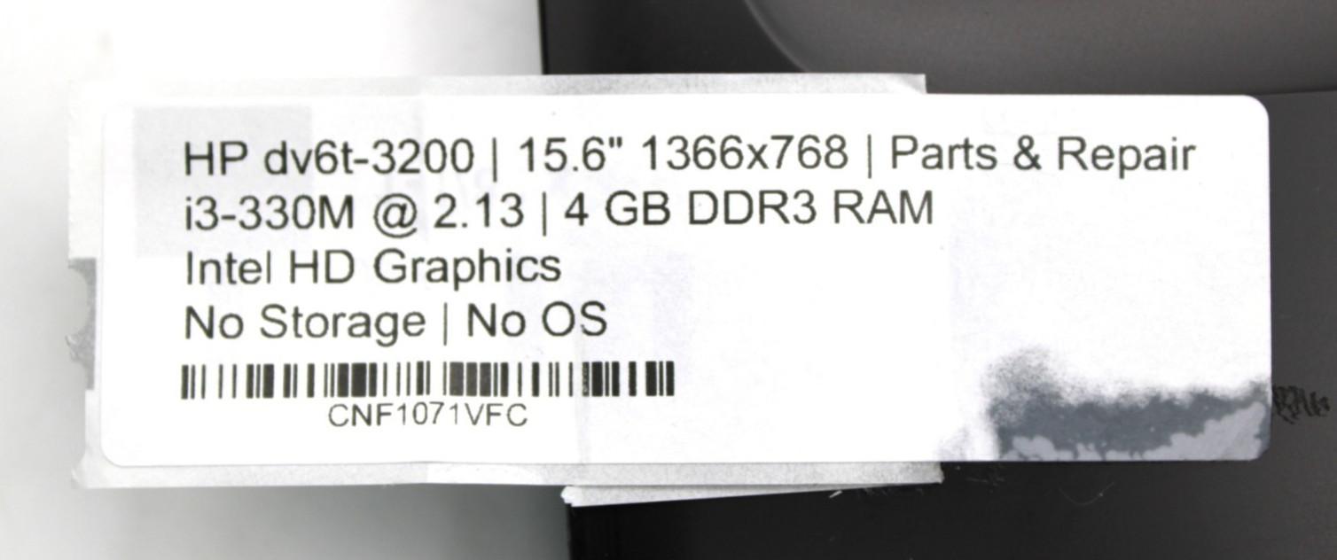 HP Dv6t-3200 i3-330M@2.13GHz 4GB DDR3 NO STORAGE OR OS *USED/TESTED*